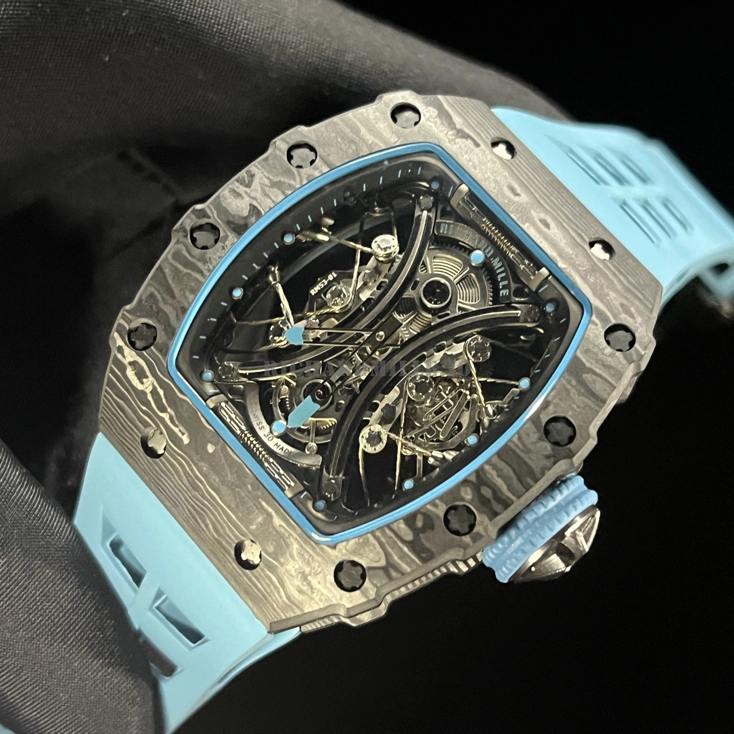 Richard Mille RM 53-01 Tourbillon Pablo Mac Donough Super Clone - Carbon TPT Blue Men's Watch - Dial Detail 4