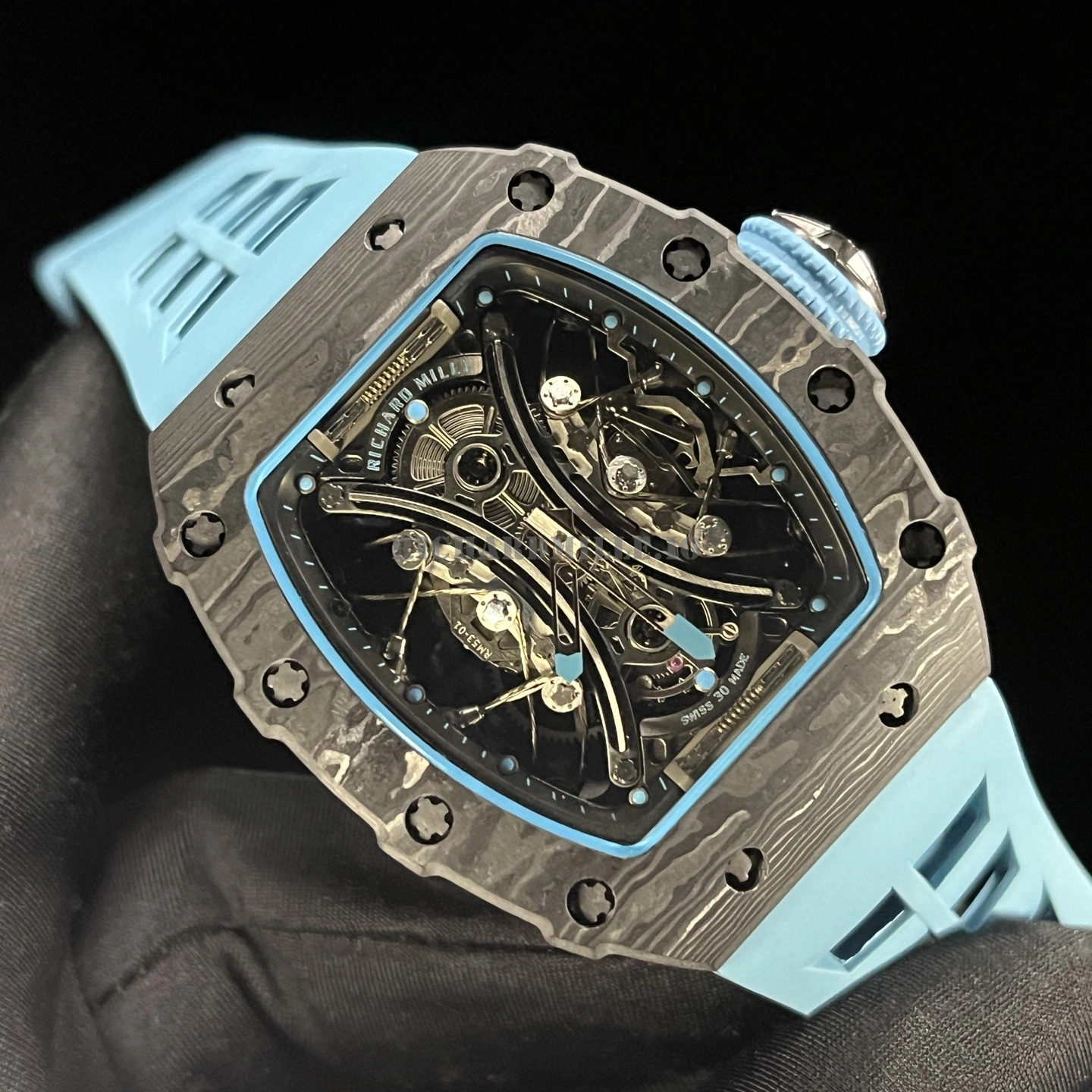 Richard Mille RM 53-01 Tourbillon Pablo Mac Donough Super Clone - Carbon TPT Blue Men's Watch - Dial Detail 3