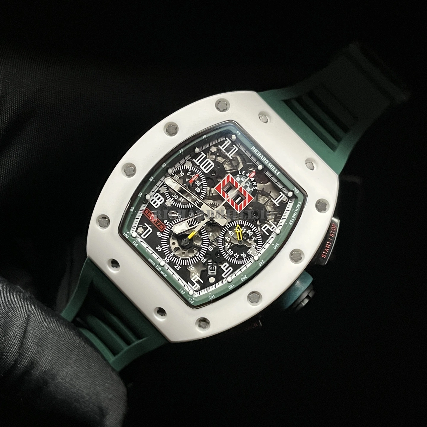 Richard Mille RM 11-02 Le Mans Classic Replica Watch - White Ceramic Green Rubber - Dial Detail 3