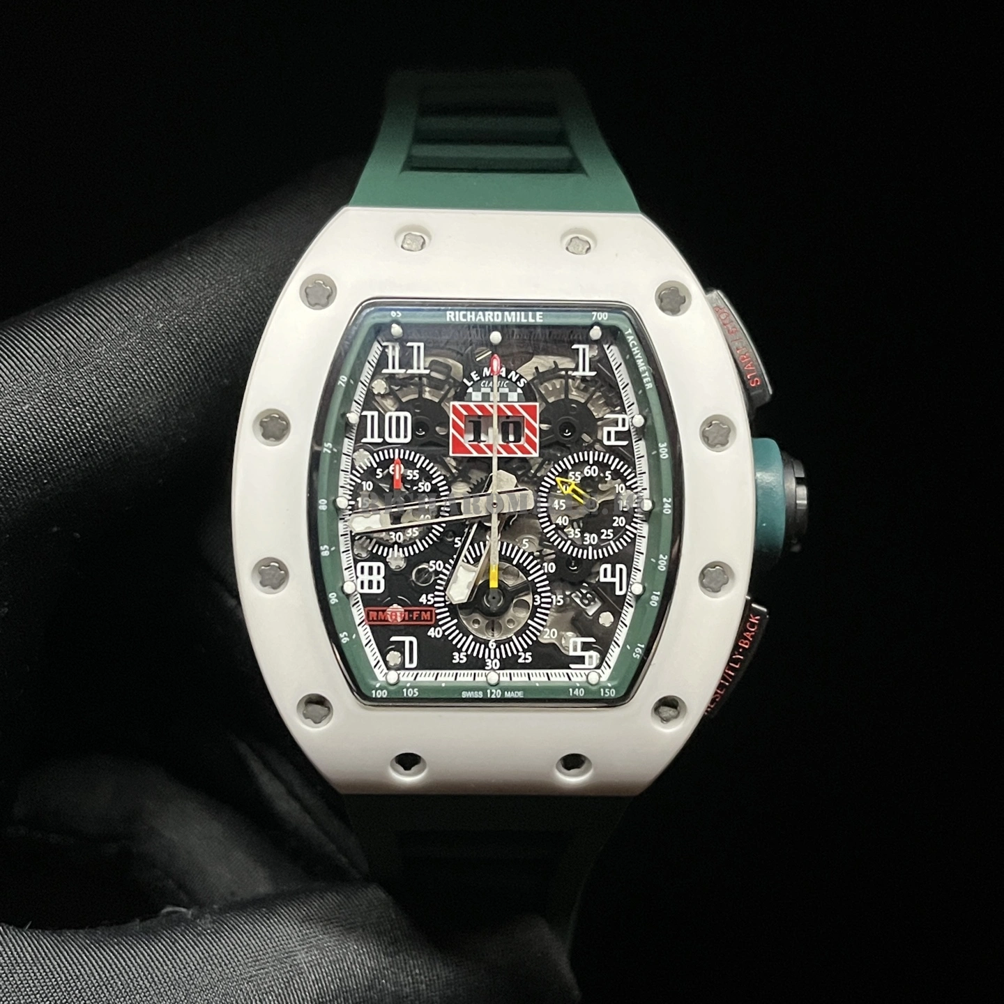 Richard Mille RM 11-02 Le Mans Classic Replica Watch - White Ceramic Green Rubber - Front View
