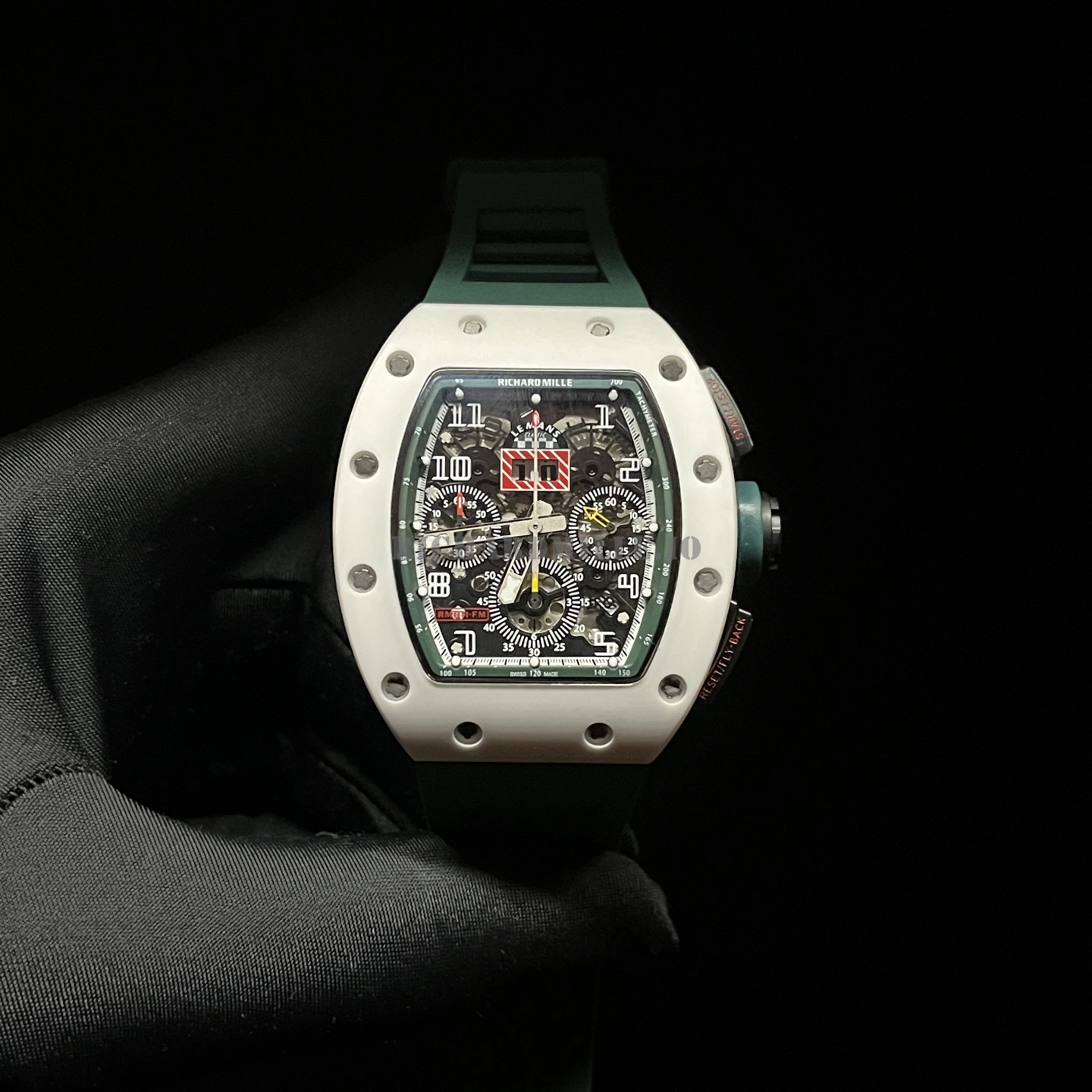 Richard Mille RM 11-02 Le Mans Classic Replica Watch - White Ceramic Green Rubber - Dial Detail 1
