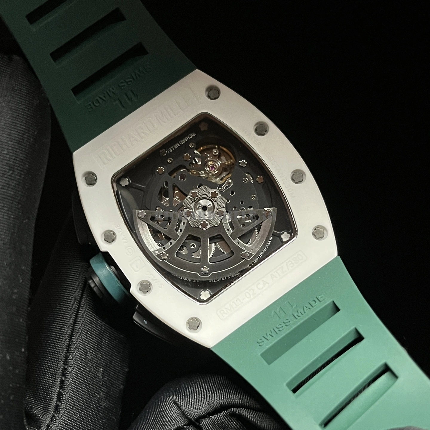 Richard Mille RM 11-02 Le Mans Classic Replica Watch - White Ceramic Green Rubber - Back View
