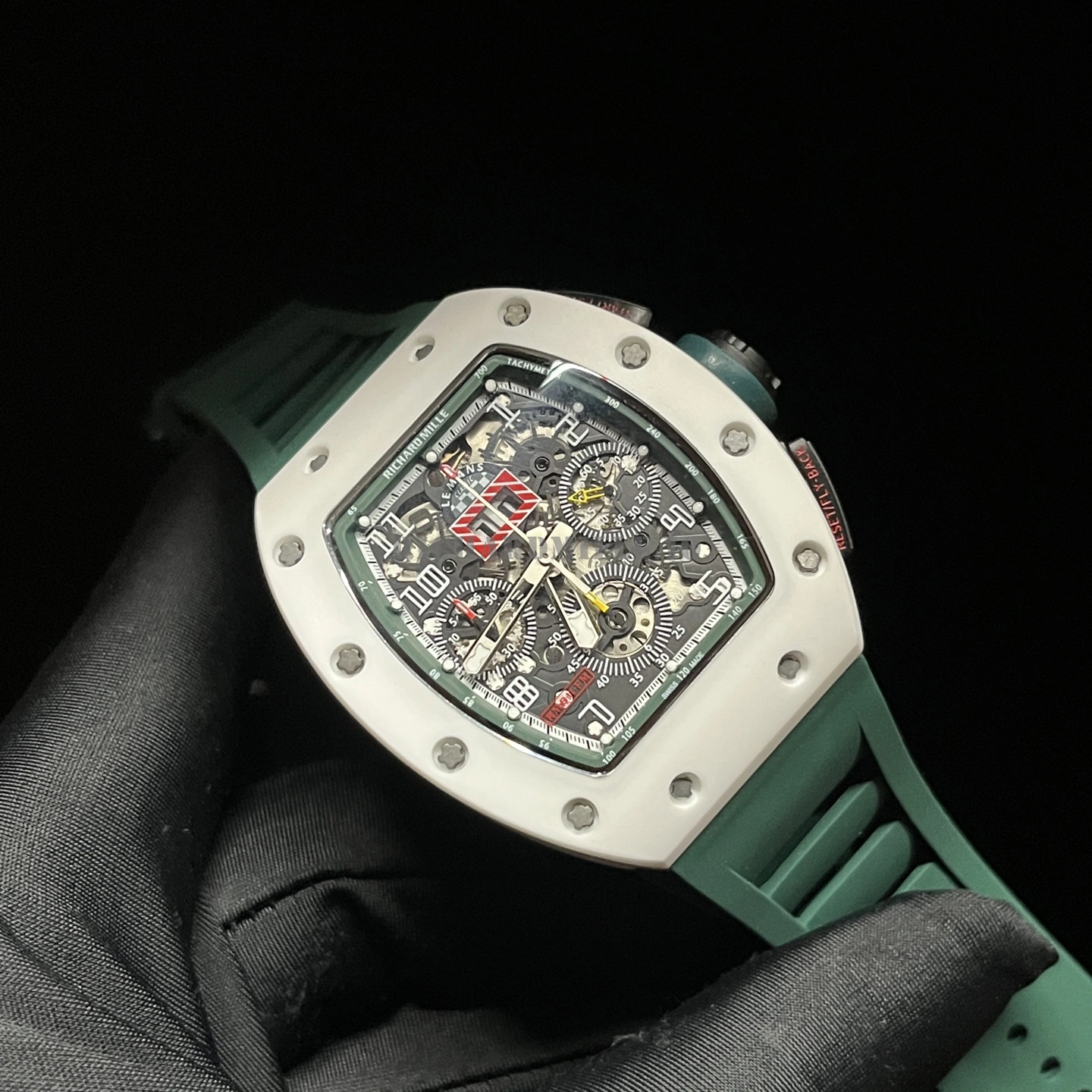 Richard Mille RM 11-02 Le Mans Classic Replica Watch - White Ceramic Green Rubber - Dial Detail 2