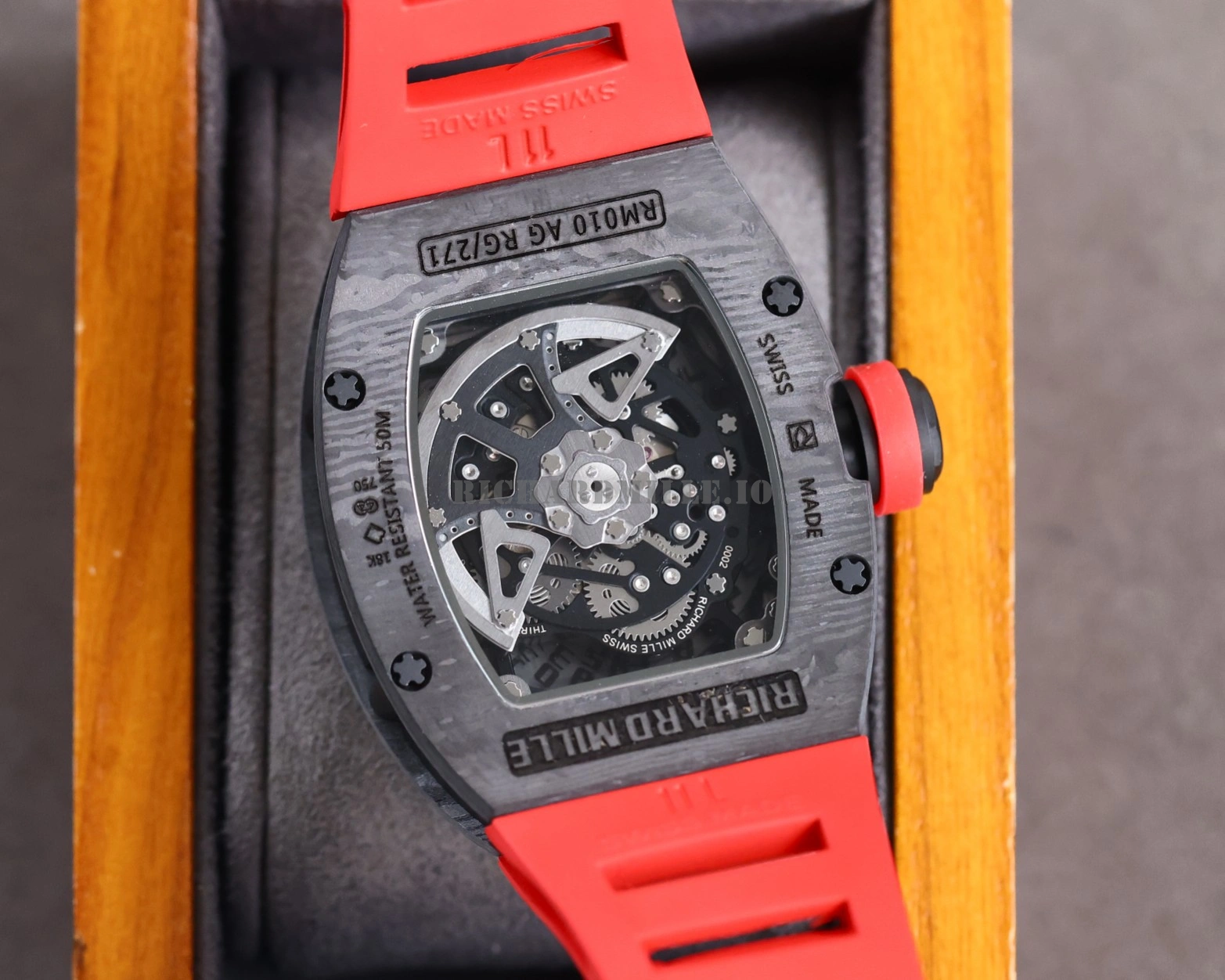Richard Mille RM 010 Replica Men's Skeleton Watch AAA Luxury Automatic 49mm Red Rubber Strap - Back View