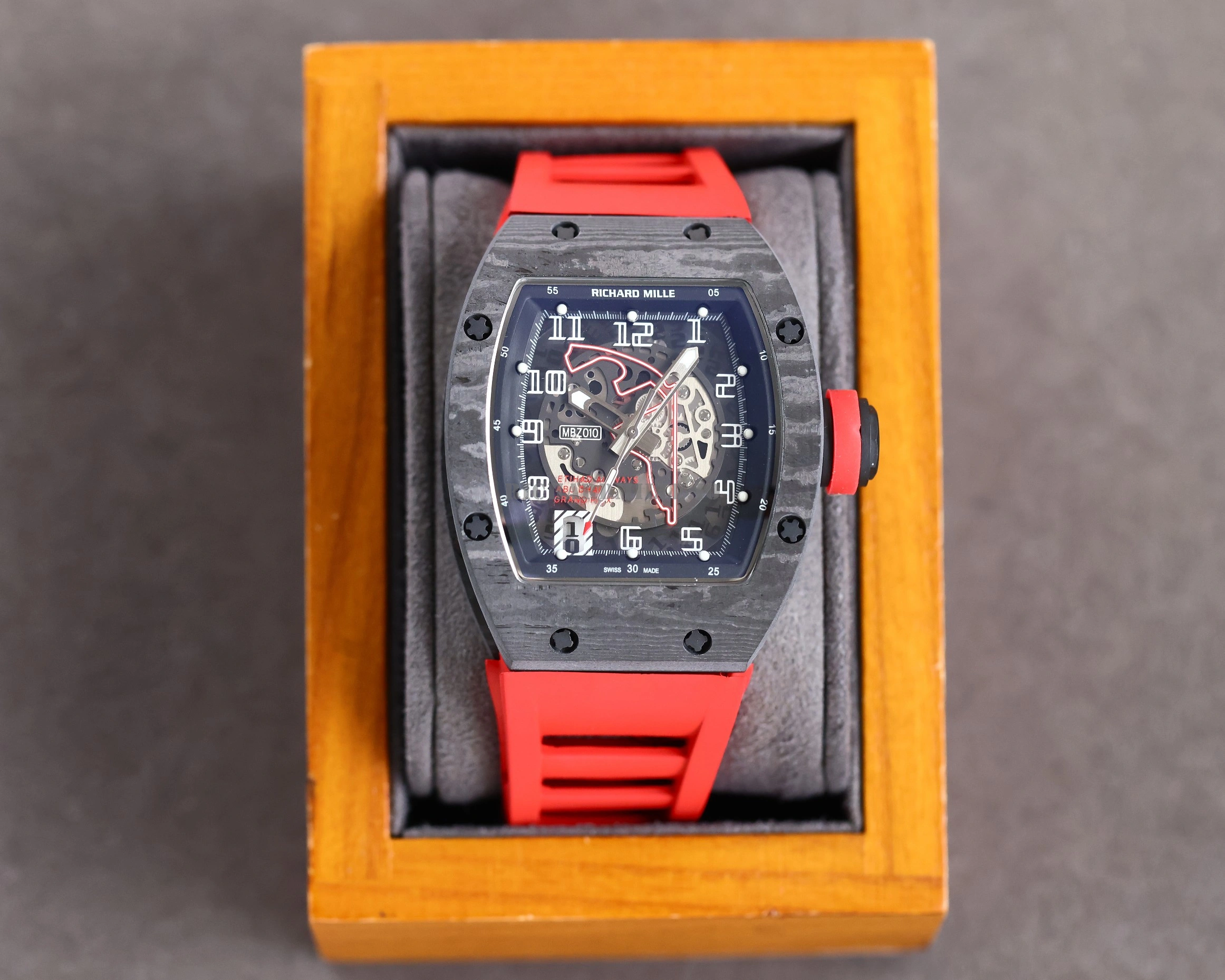 Richard Mille RM 010 Replica Men's Skeleton Watch AAA Luxury Automatic 49mm Red Rubber Strap - Front View