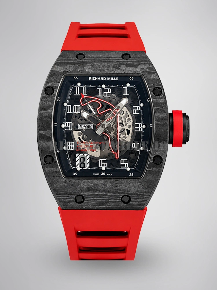 Richard Mille RM 010 Replica Men's Skeleton Watch AAA Luxury Automatic 49mm Red Rubber Strap - Main Image