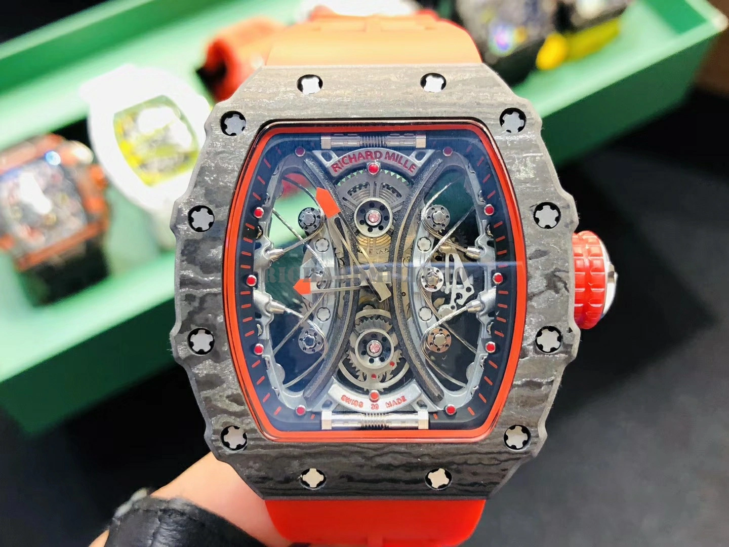 Richard Mille RM 53-01 TPT Carbon Tourbillon Skeleton Red Rubber Strap AAAAA Replica Watch - Dial Detail 1