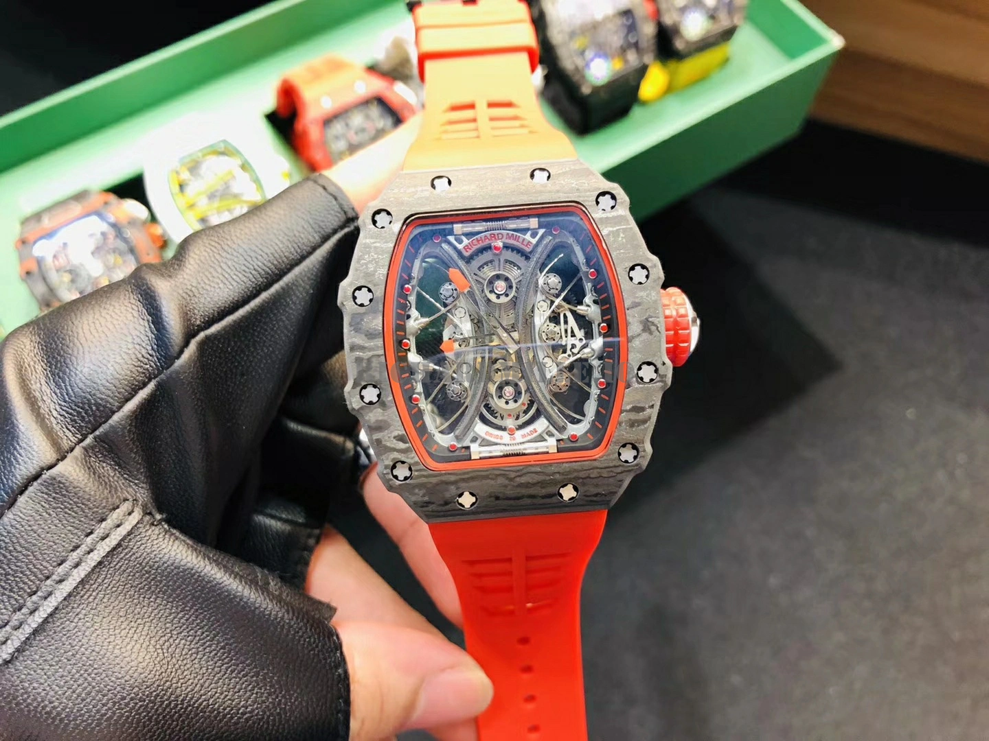 Richard Mille RM 53-01 TPT Carbon Tourbillon Skeleton Red Rubber Strap AAAAA Replica Watch - Dial Detail 4