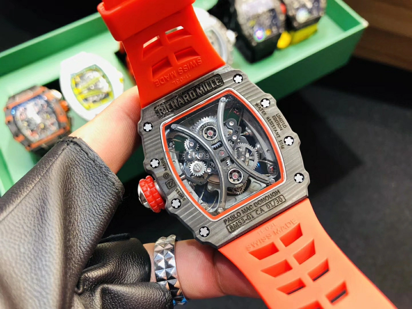 Richard Mille RM 53-01 TPT Carbon Tourbillon Skeleton Red Rubber Strap AAAAA Replica Watch - Back View
