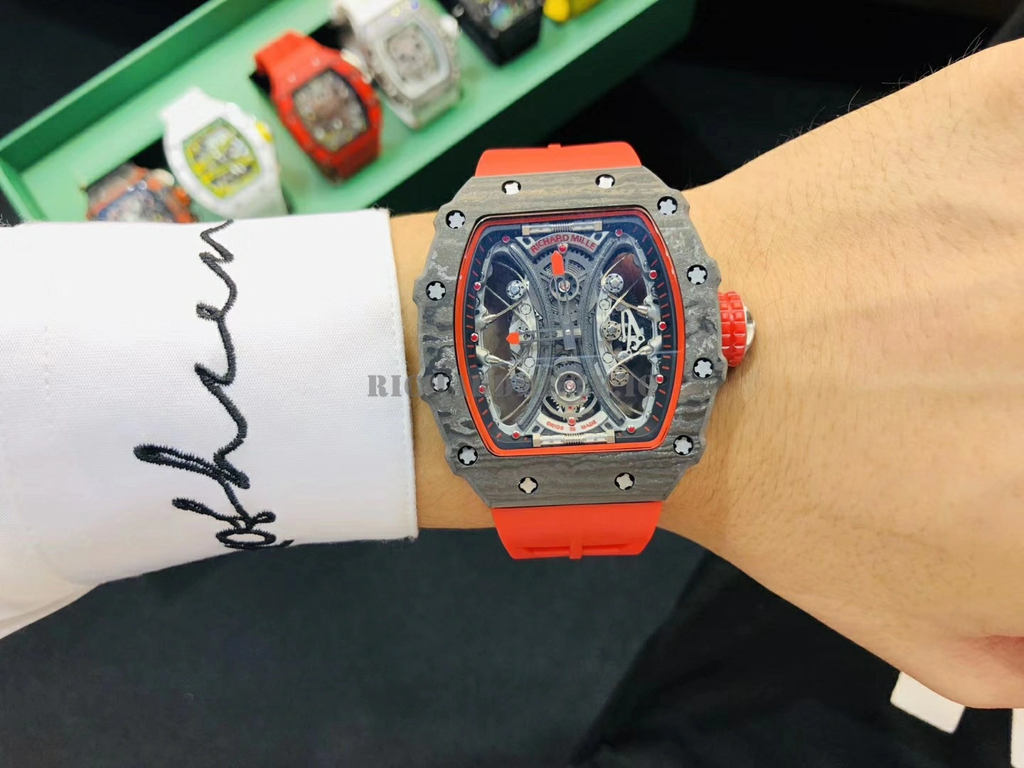 Richard Mille RM 53-01 TPT Carbon Tourbillon Skeleton Red Rubber Strap AAAAA Replica Watch - Dial Detail 5