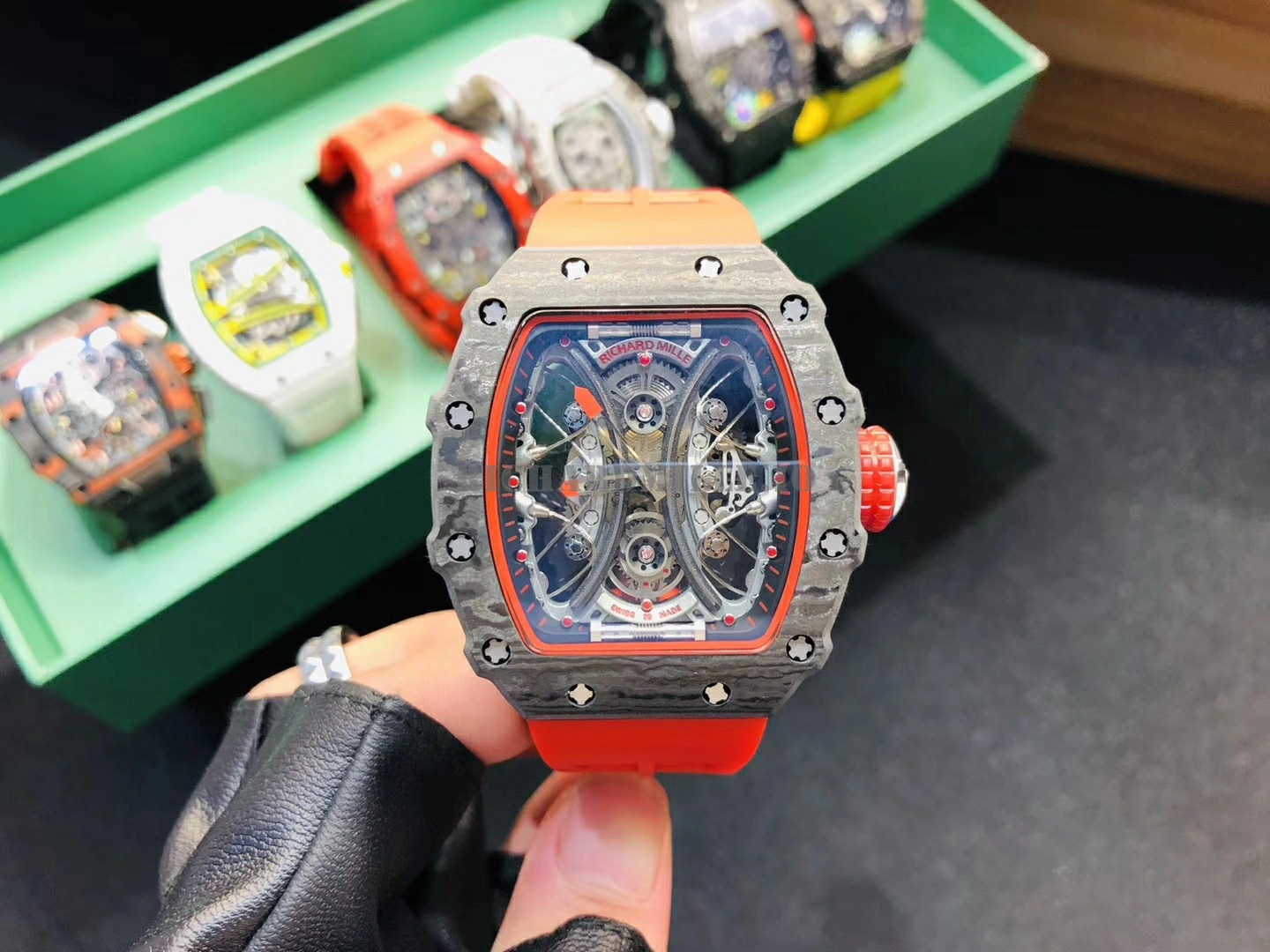 Richard Mille RM 53-01 TPT Carbon Tourbillon Skeleton Red Rubber Strap AAAAA Replica Watch - Dial Detail 2