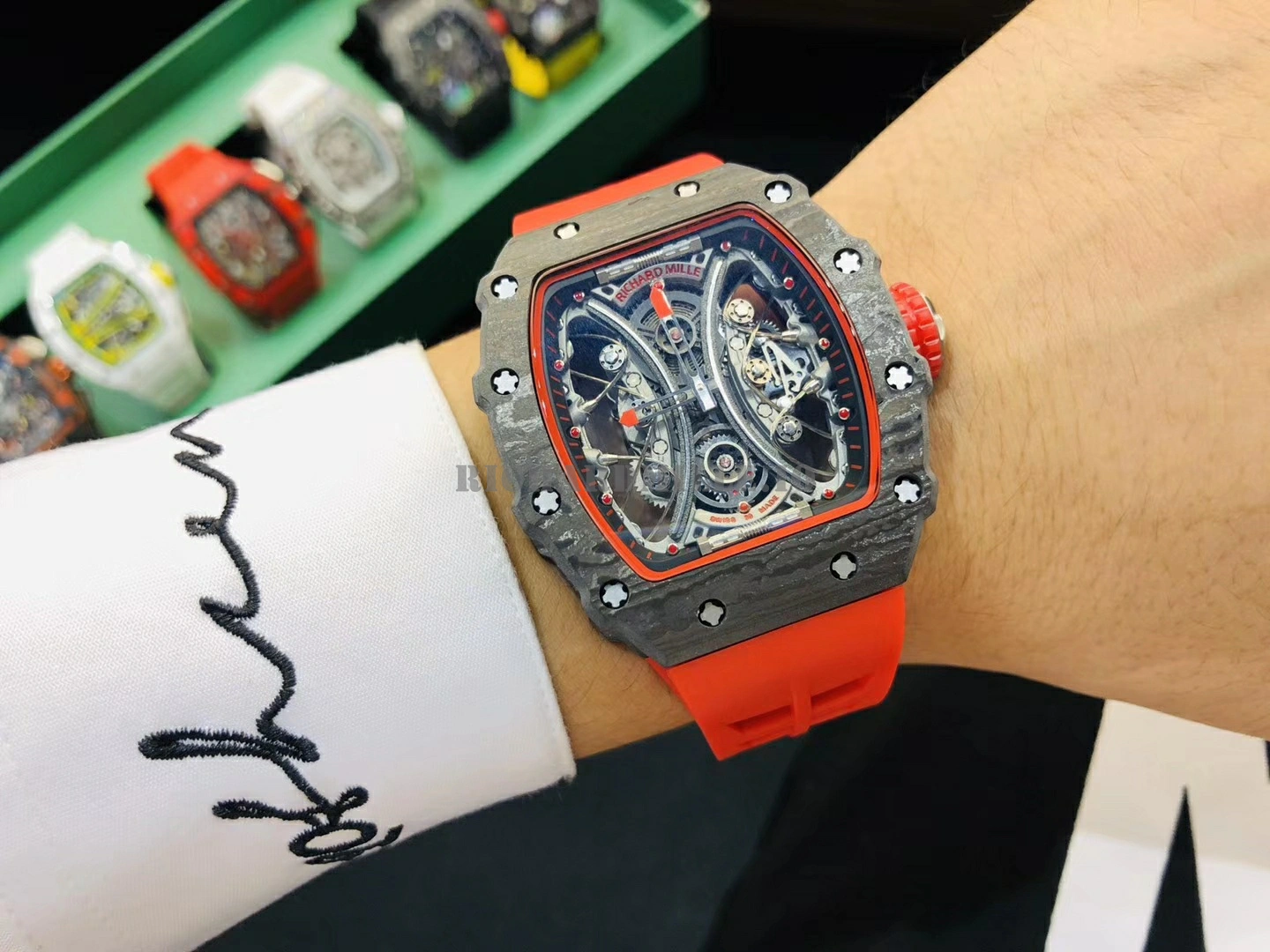 Richard Mille RM 53-01 TPT Carbon Tourbillon Skeleton Red Rubber Strap AAAAA Replica Watch - Dial Detail 3