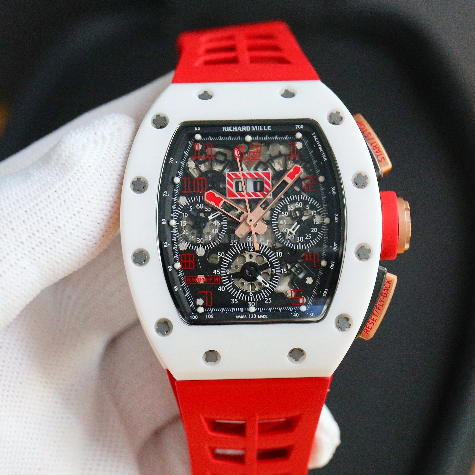 Richard Mille RM011 FM White Demon Flyback Chronograph White Ceramic Case AAAAA Replica Watch - Front View