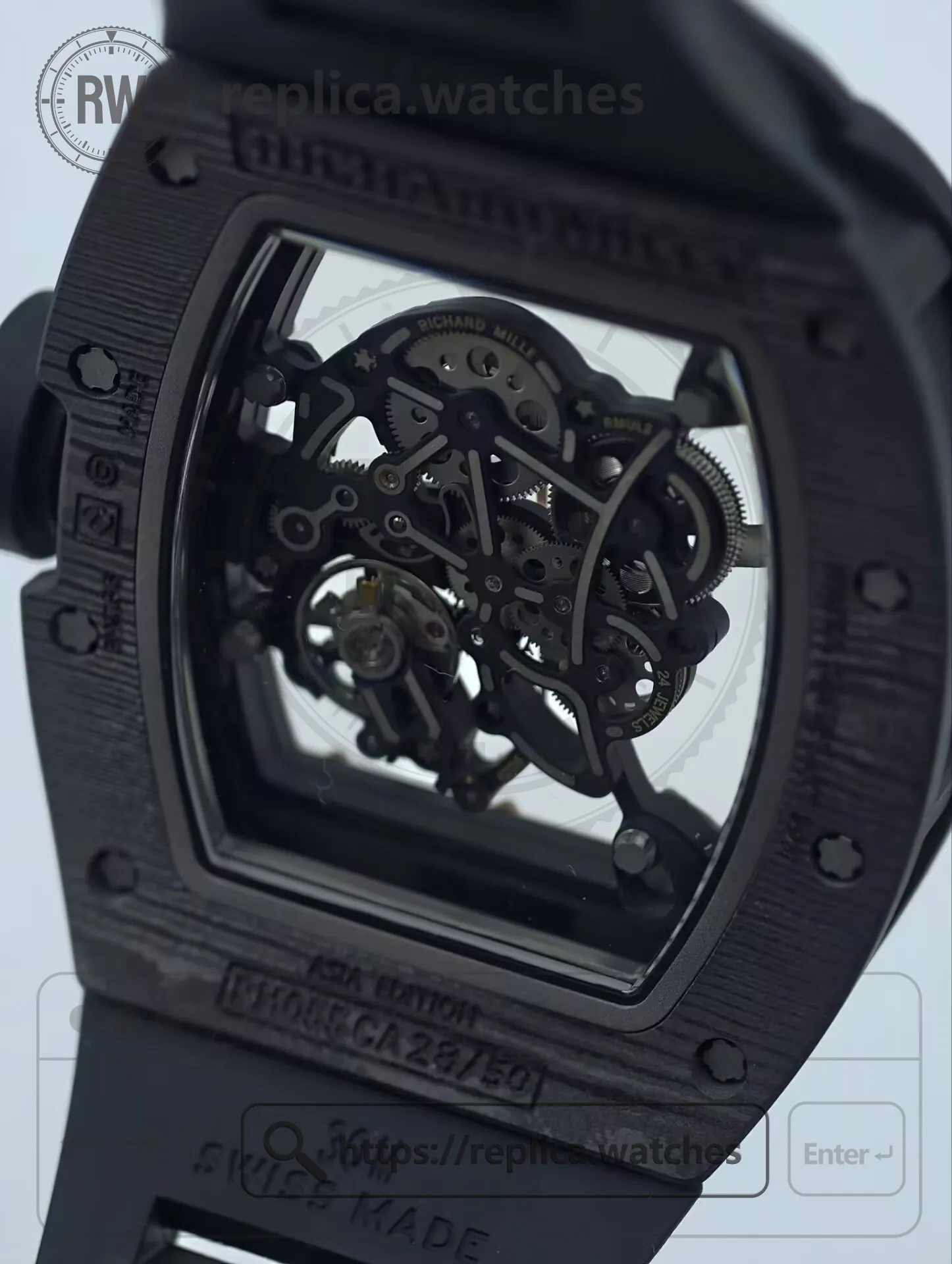 Richard Mille RM 055 Bubba Watson NTPT Carbon Rose Gold Skeleton Dial Replica Watch - Back View