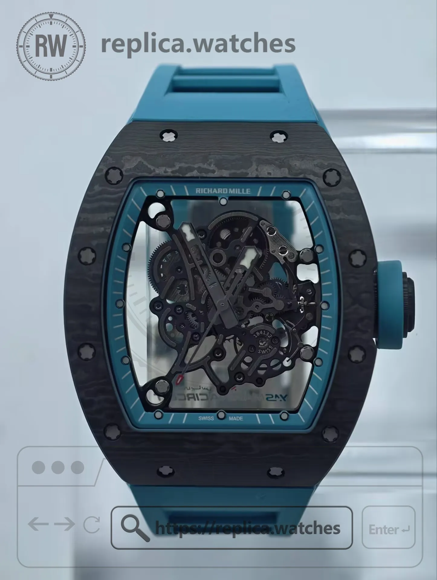 Richard Mille RM 055 Yas Marina Circuit Carbon Tiffany Blue NTPT Replica Watch - Dial Detail 1