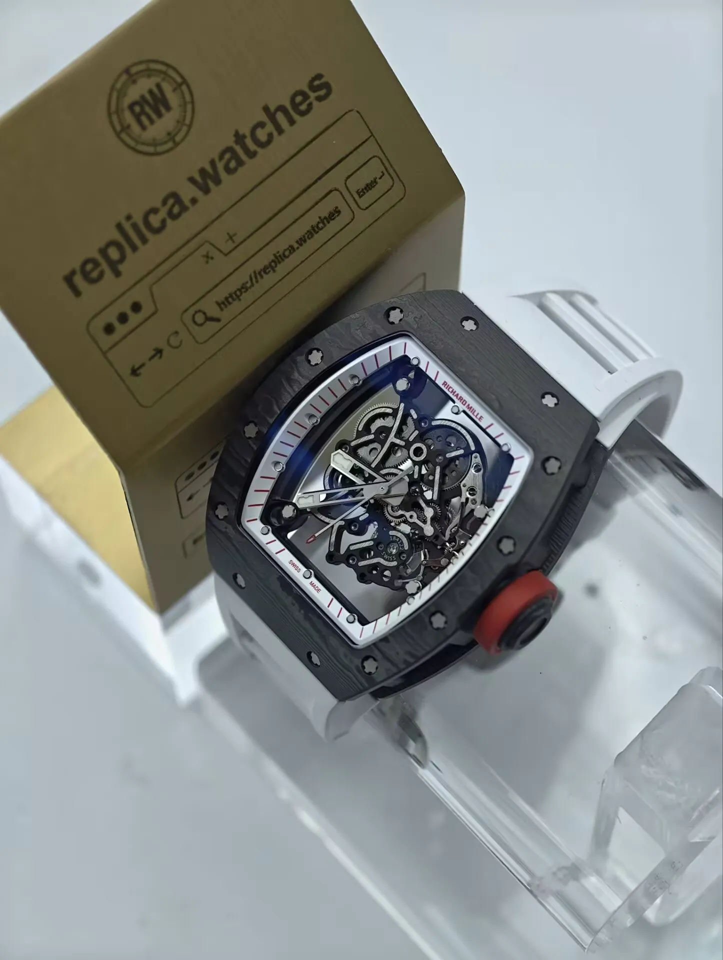 Richard Mille RM 055 Bubba Watson NTPT Carbon Fiber Replica Watch - White Rubber Strap - Main Image