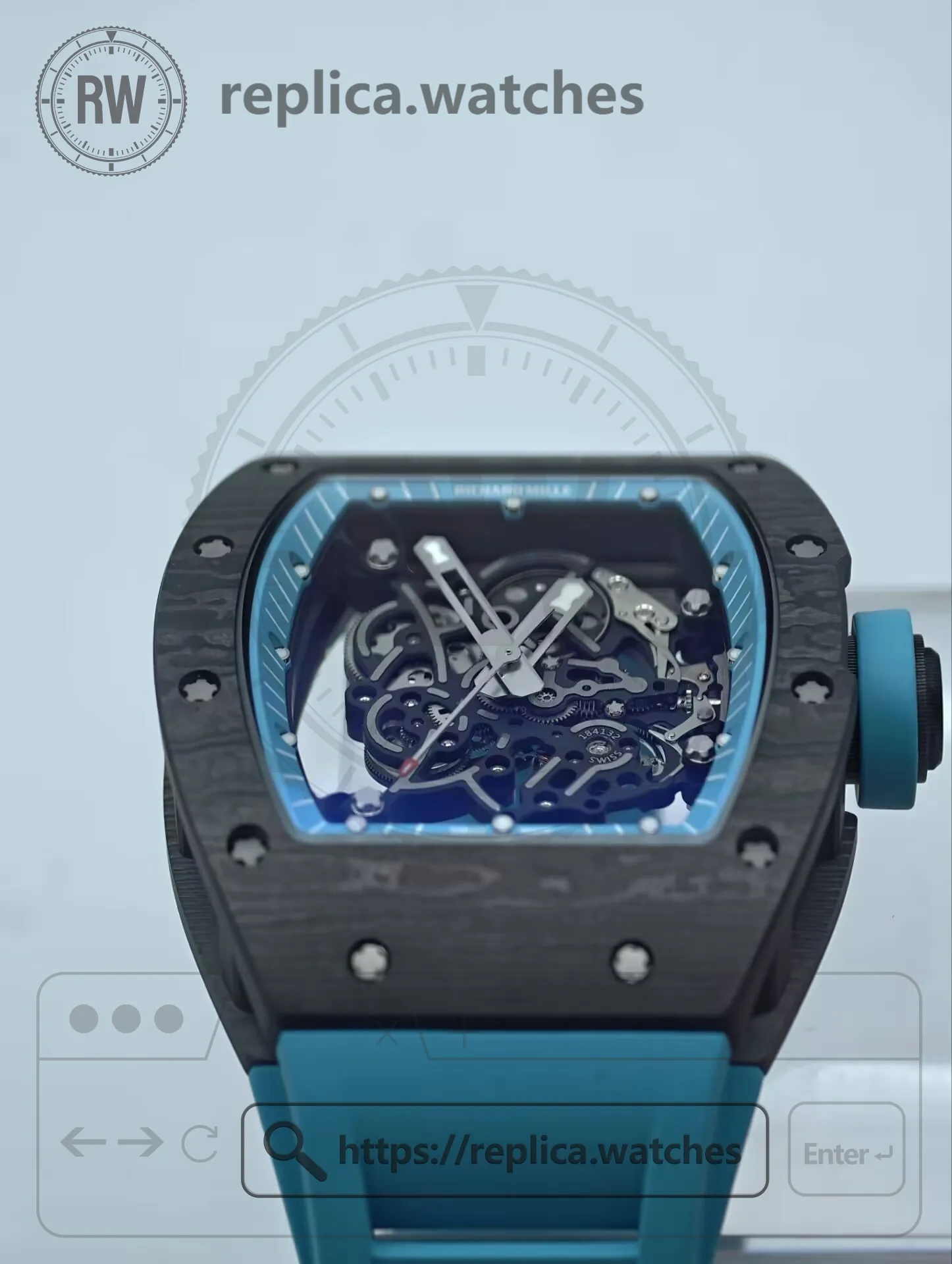 Richard Mille RM 055 Yas Marina Circuit Carbon Tiffany Blue NTPT Replica Watch - Dial Detail 3