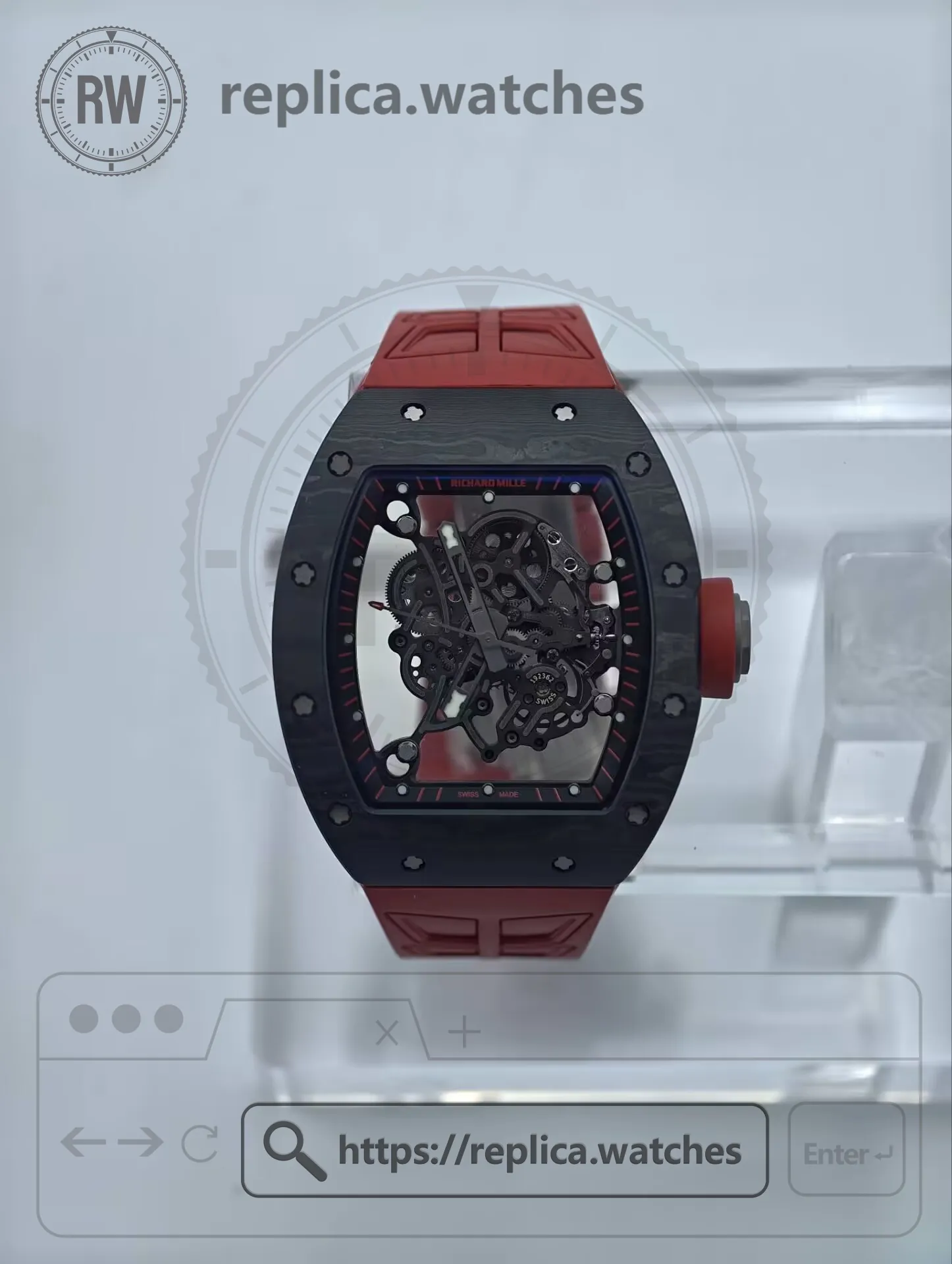 Richard Mille RM 055 Bubba Watson Dark Legend NTPT Carbon Fiber Red Strap Replica Watch - Dial Detail 1