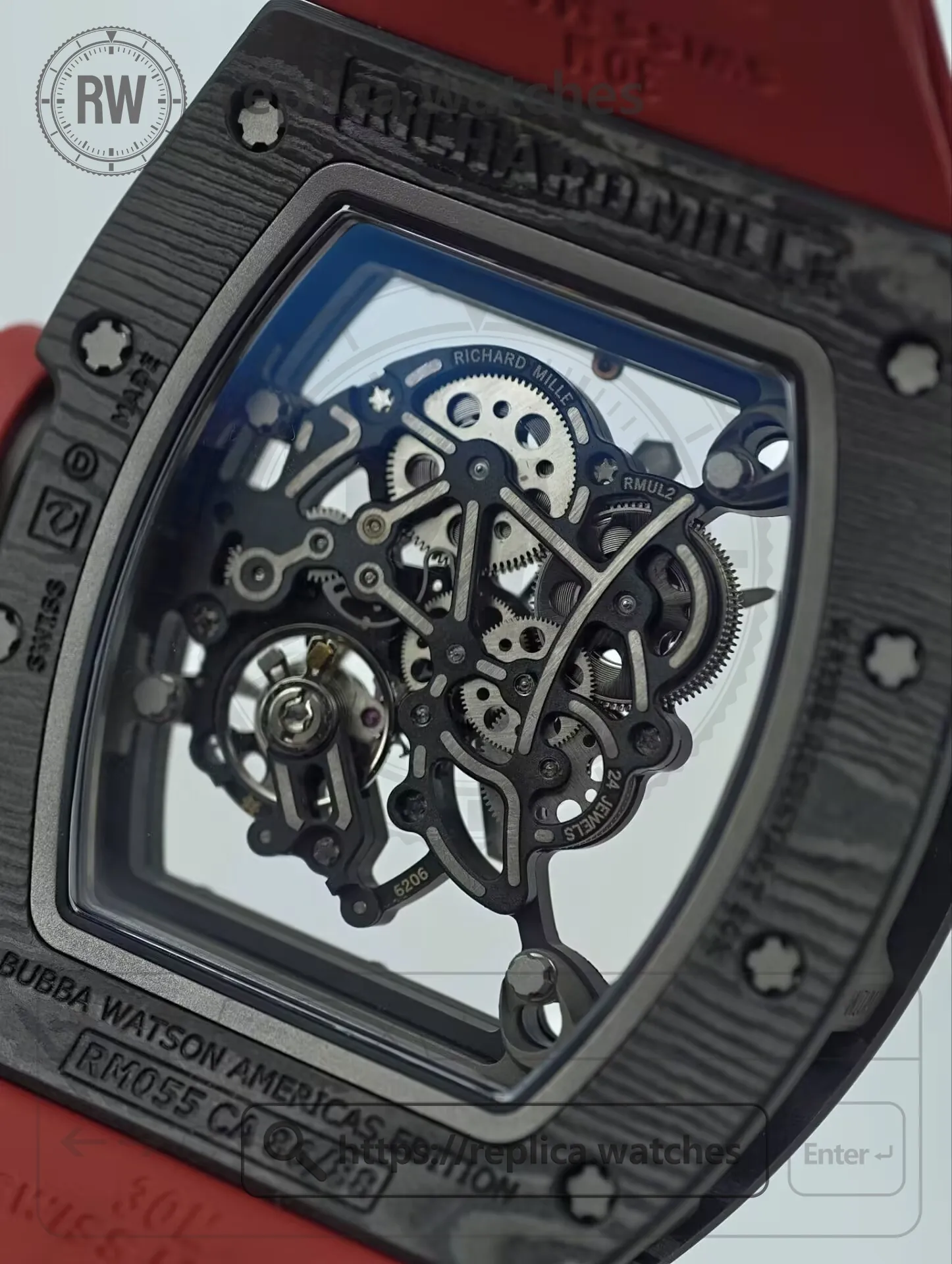 Richard Mille RM 055 Bubba Watson Dark Legend NTPT Carbon Fiber Red Strap Replica Watch - Back View