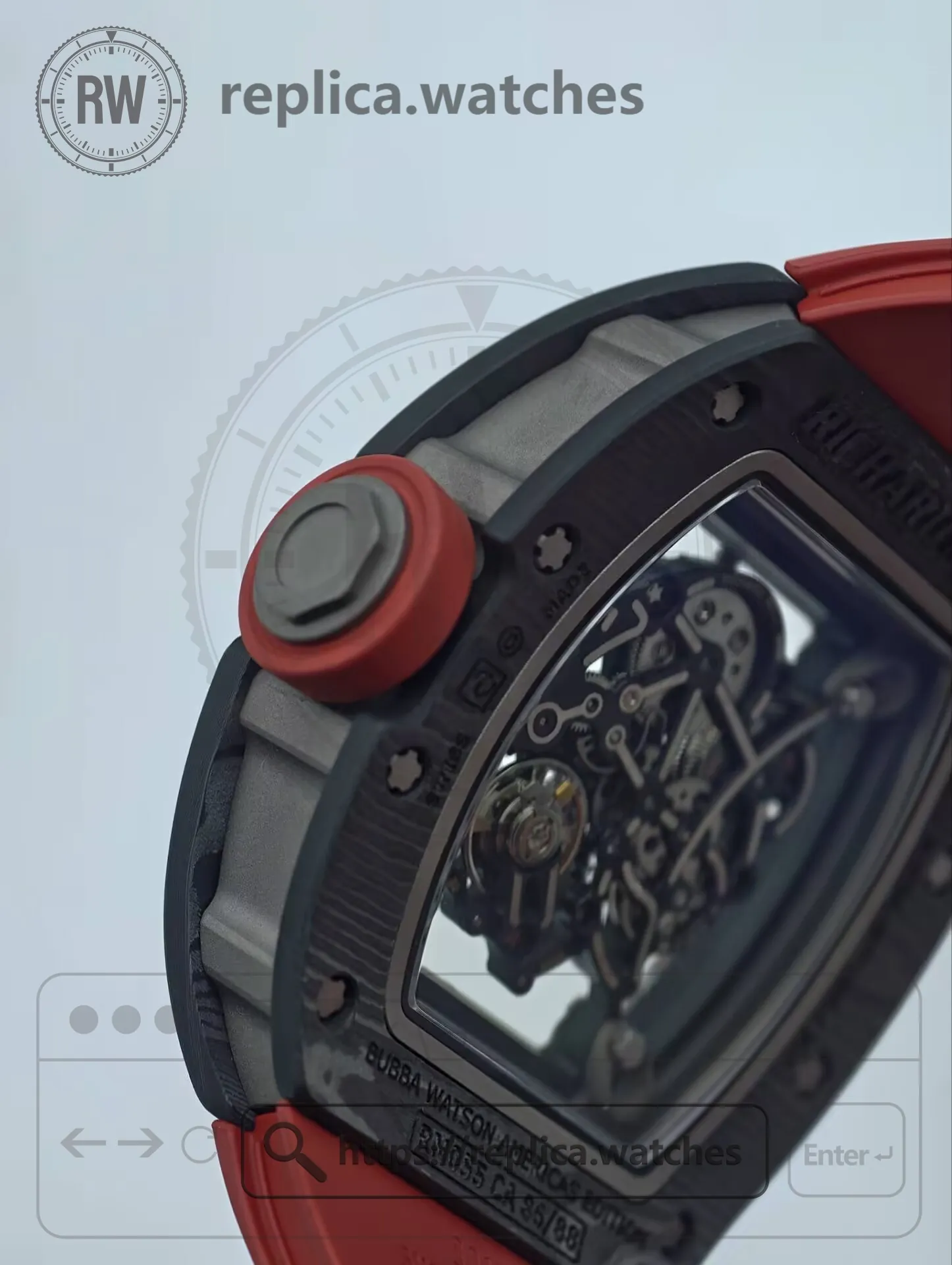 Richard Mille RM 055 Bubba Watson Dark Legend NTPT Carbon Fiber Red Strap Replica Watch - Side View 2