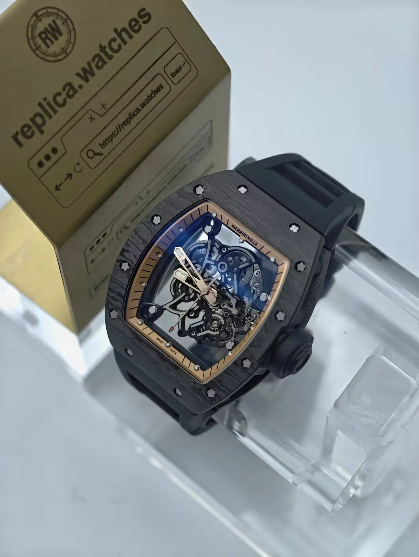 Richard Mille RM 055 Bubba Watson NTPT Carbon Rose Gold Skeleton Dial Replica Watch - Main Image