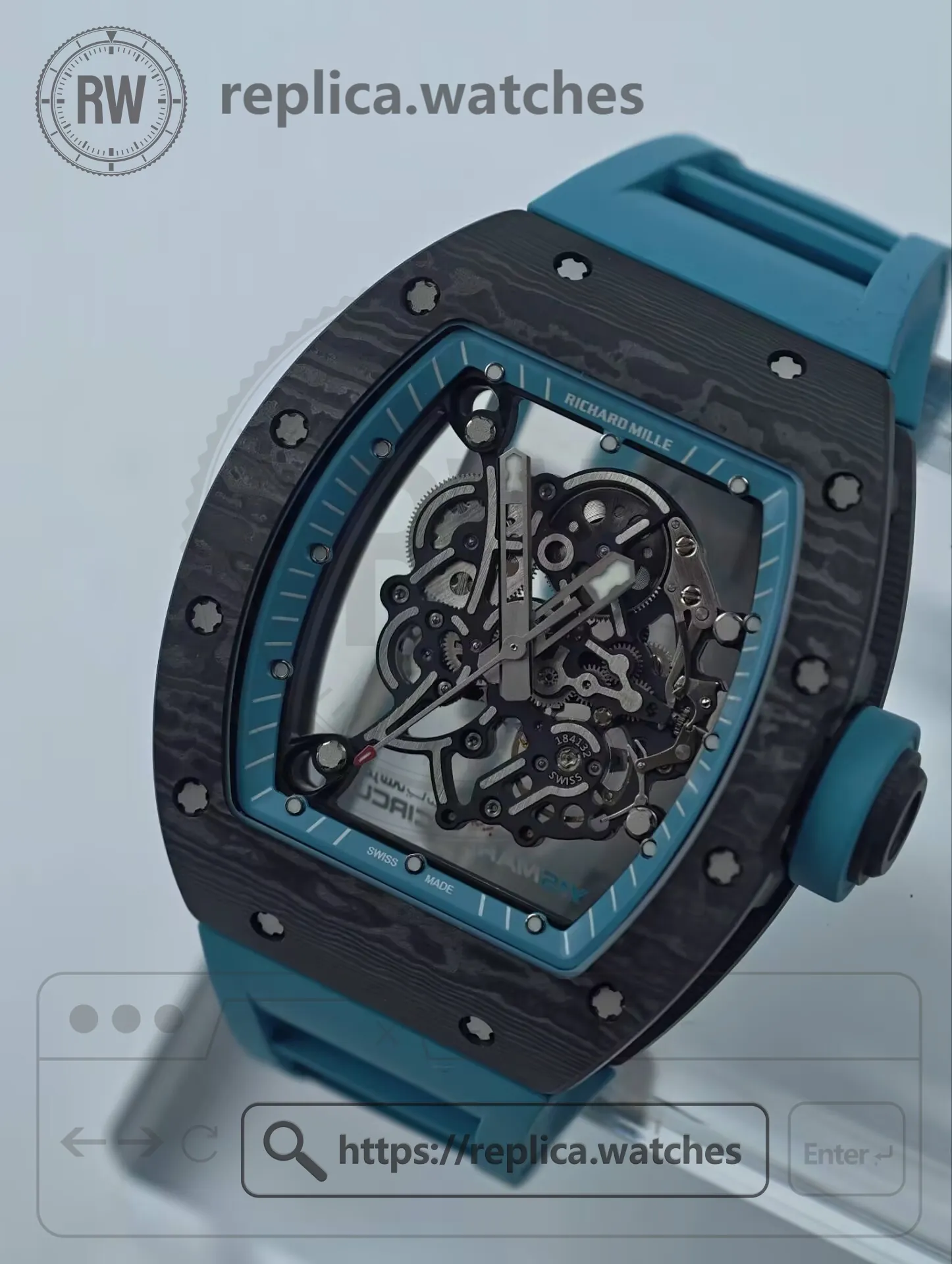 Richard Mille RM 055 Yas Marina Circuit Carbon Tiffany Blue NTPT Replica Watch - Dial Detail 2