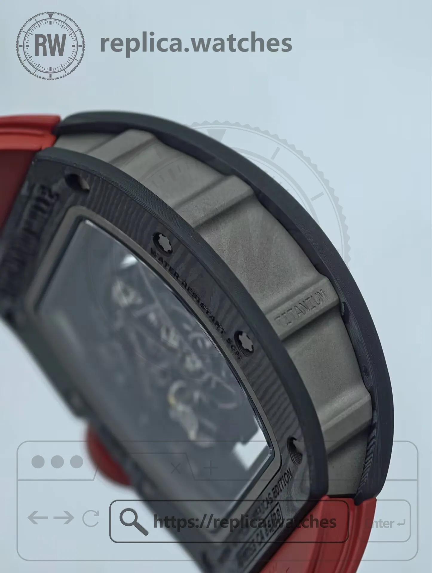 Richard Mille RM 055 Bubba Watson Dark Legend NTPT Carbon Fiber Red Strap Replica Watch - Side View 3