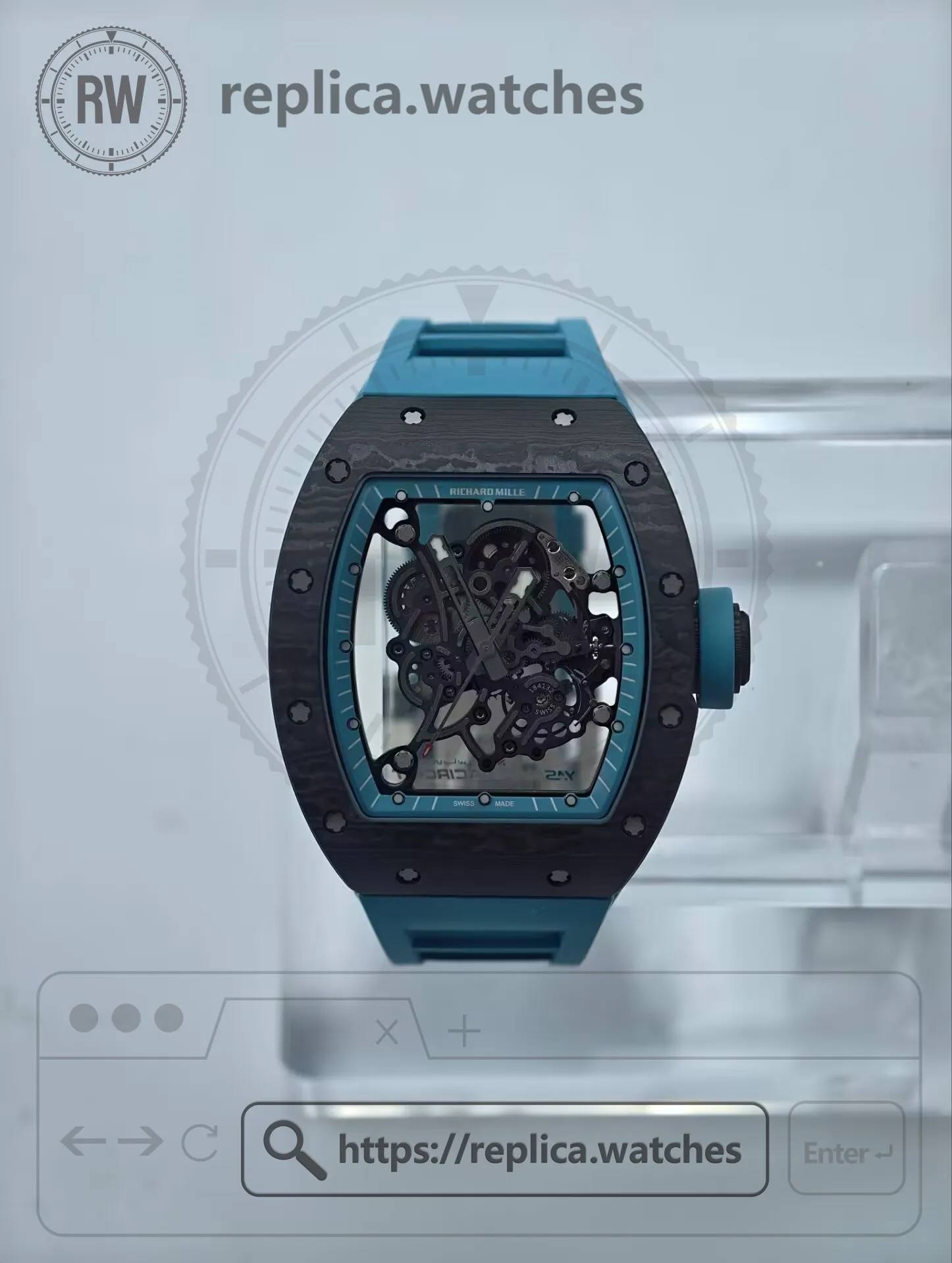 Richard Mille RM 055 Yas Marina Circuit Carbon Tiffany Blue NTPT Replica Watch - Front View