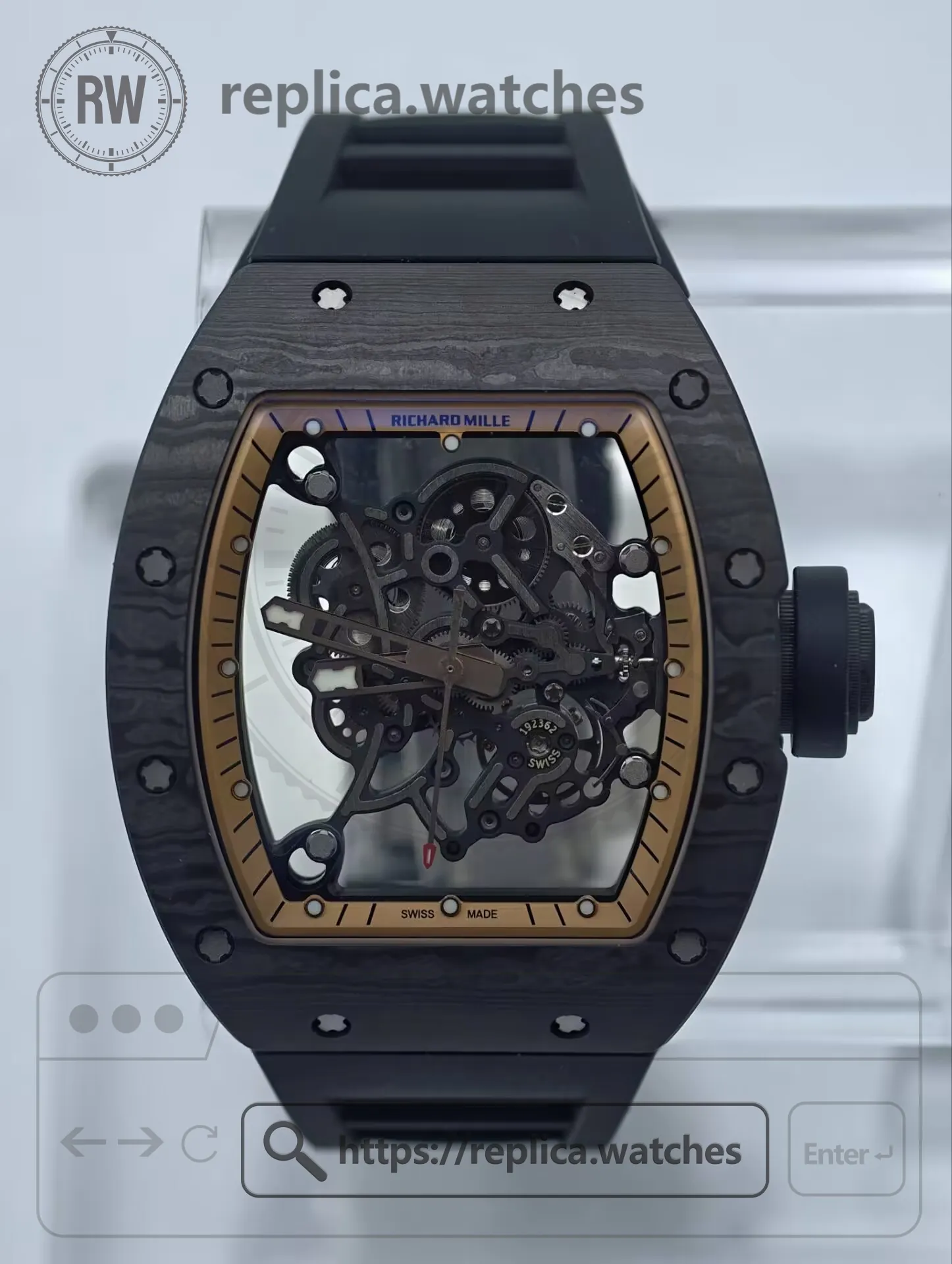 Richard Mille RM 055 Bubba Watson NTPT Carbon Rose Gold Skeleton Dial Replica Watch - Front View