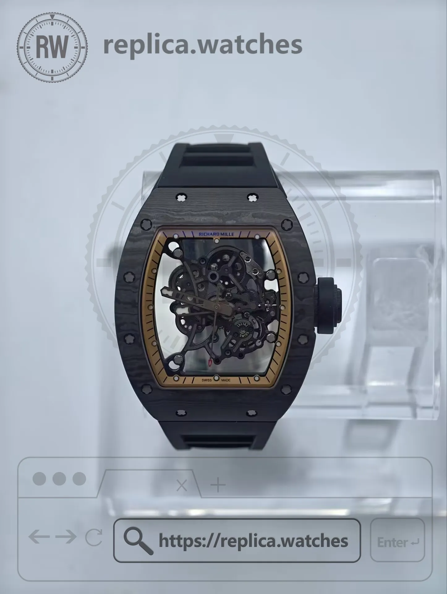 Richard Mille RM 055 Bubba Watson NTPT Carbon Rose Gold Skeleton Dial Replica Watch - Dial Detail 1