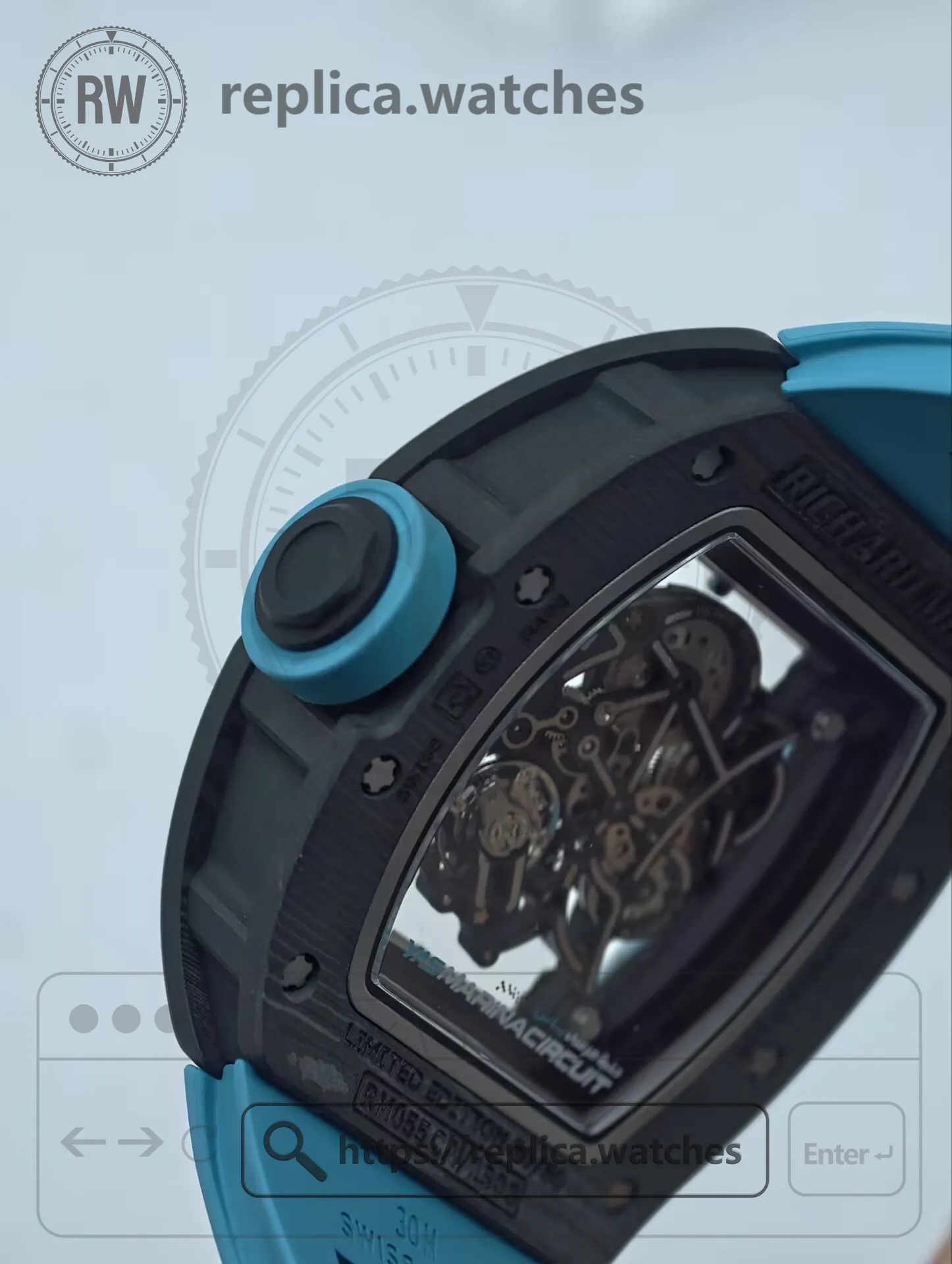 Richard Mille RM 055 Yas Marina Circuit Carbon Tiffany Blue NTPT Replica Watch - Side View 2