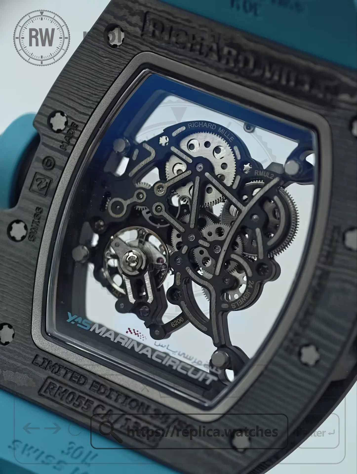 Richard Mille RM 055 Yas Marina Circuit Carbon Tiffany Blue NTPT Replica Watch - Back View