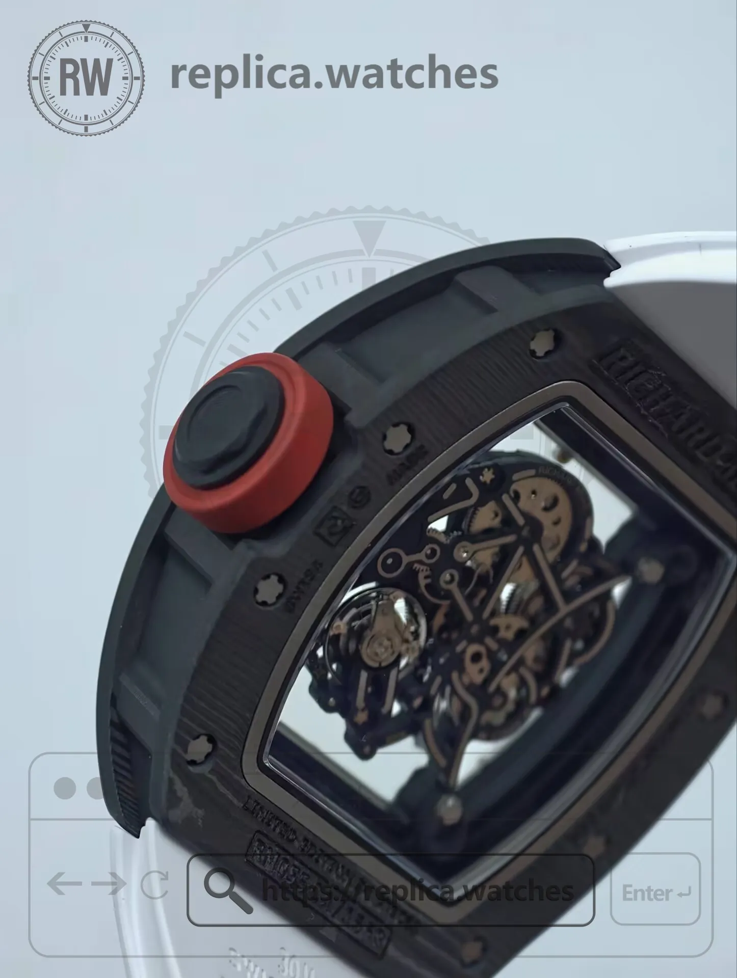 Richard Mille RM 055 Bubba Watson NTPT Carbon Fiber Replica Watch - White Rubber Strap - Side View 2