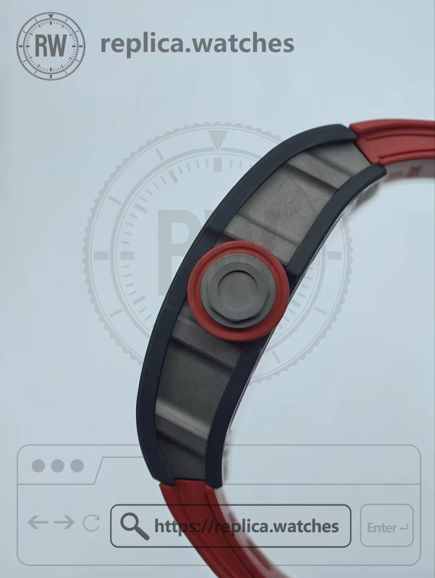 Richard Mille RM 055 Bubba Watson Dark Legend NTPT Carbon Fiber Red Strap Replica Watch - Right Side