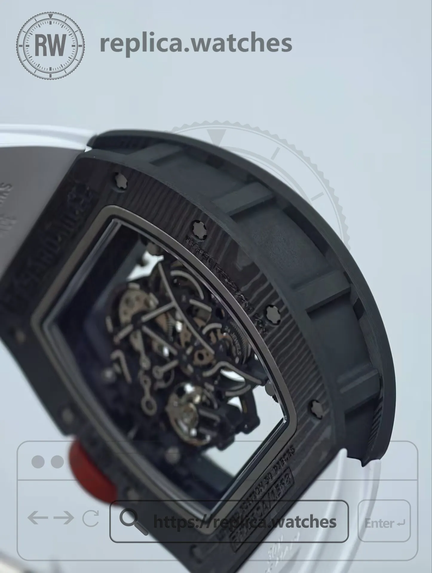 Richard Mille RM 055 Bubba Watson NTPT Carbon Fiber Replica Watch - White Rubber Strap - Side View 3