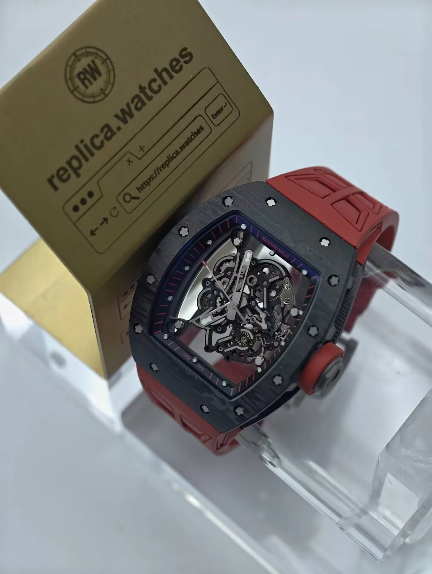 Richard Mille RM 055 Bubba Watson Dark Legend NTPT Carbon Fiber Red Strap Replica Watch - Main Image