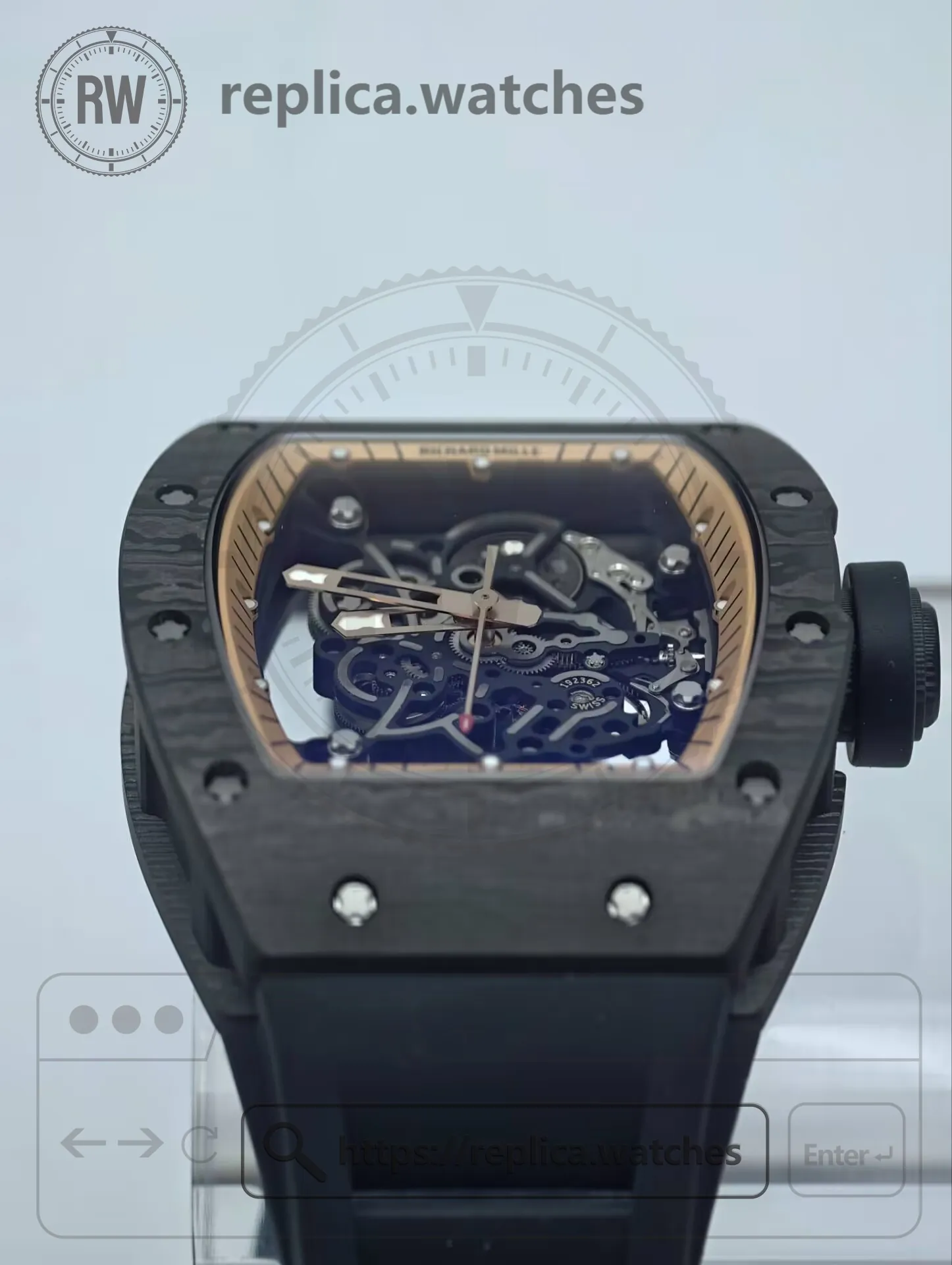 Richard Mille RM 055 Bubba Watson NTPT Carbon Rose Gold Skeleton Dial Replica Watch - Dial Detail 2