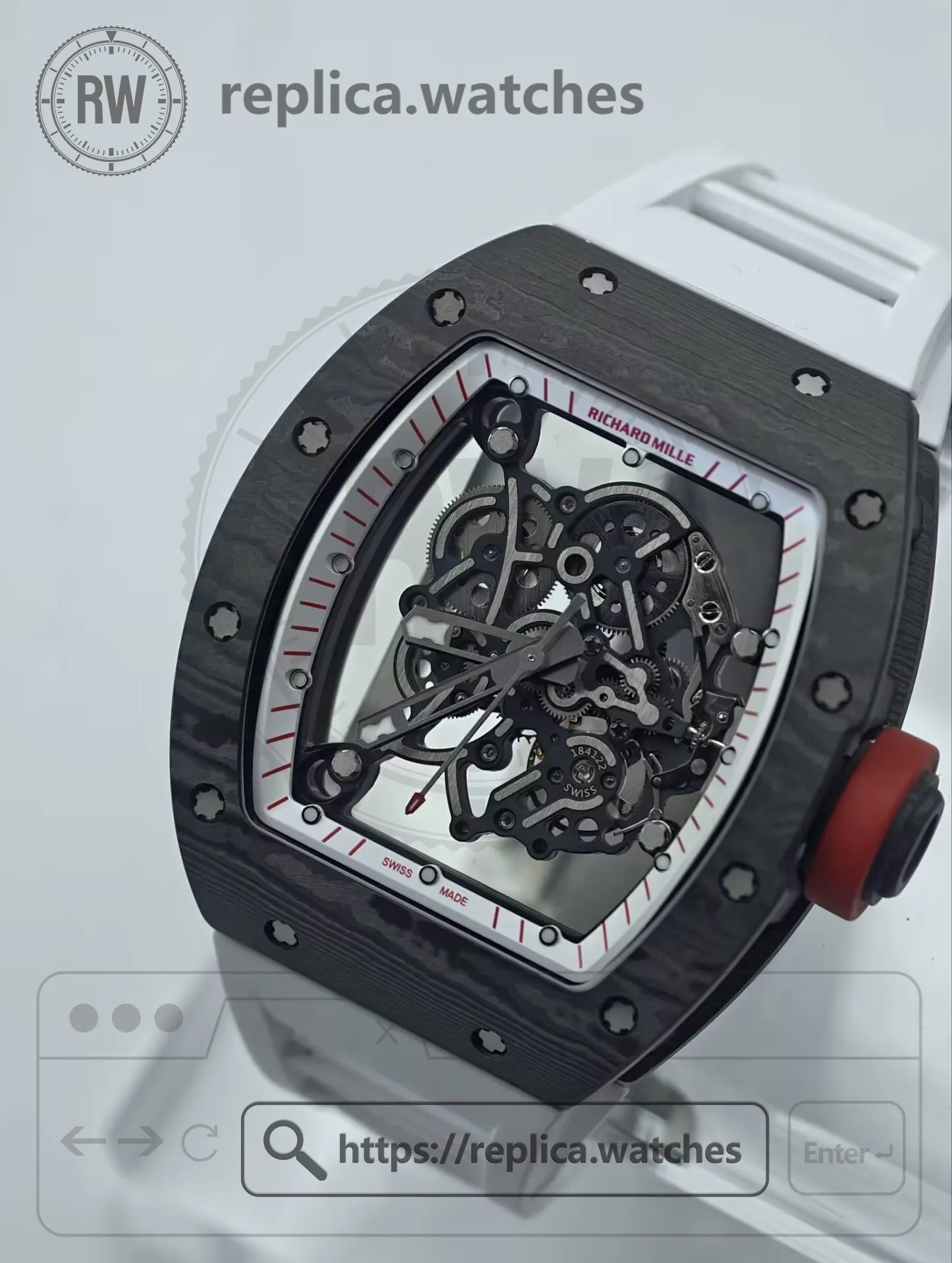 Richard Mille RM 055 Bubba Watson NTPT Carbon Fiber Replica Watch - White Rubber Strap - Side View 1
