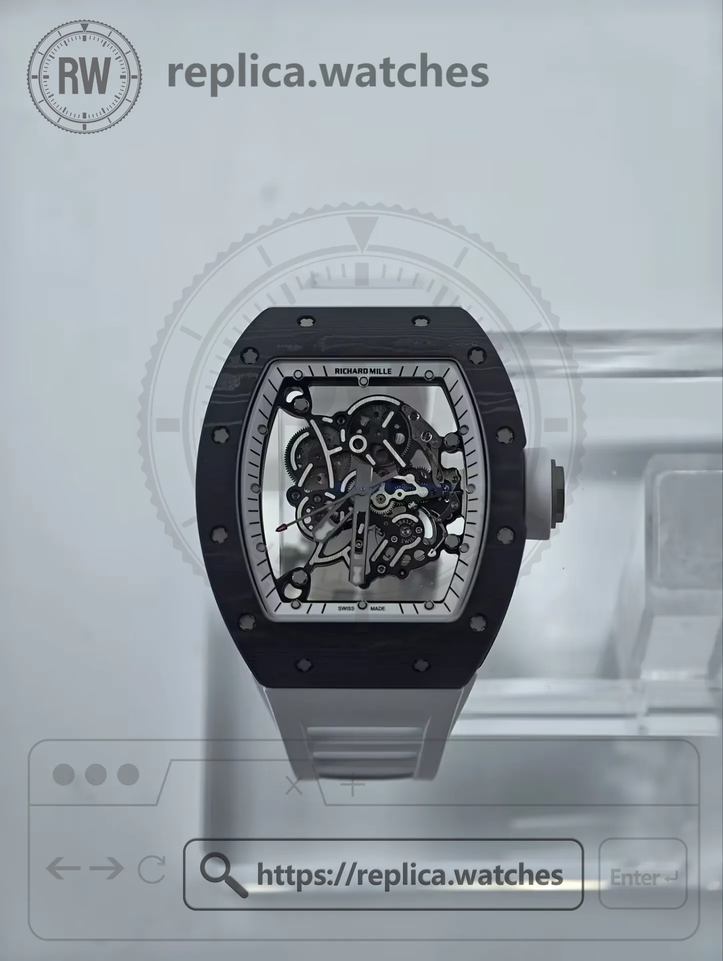 Richard Mille RM 055 Bubba Watson Super Clone NTPT Carbon Skeleton Dial Men's Watch - Dial Detail 1
