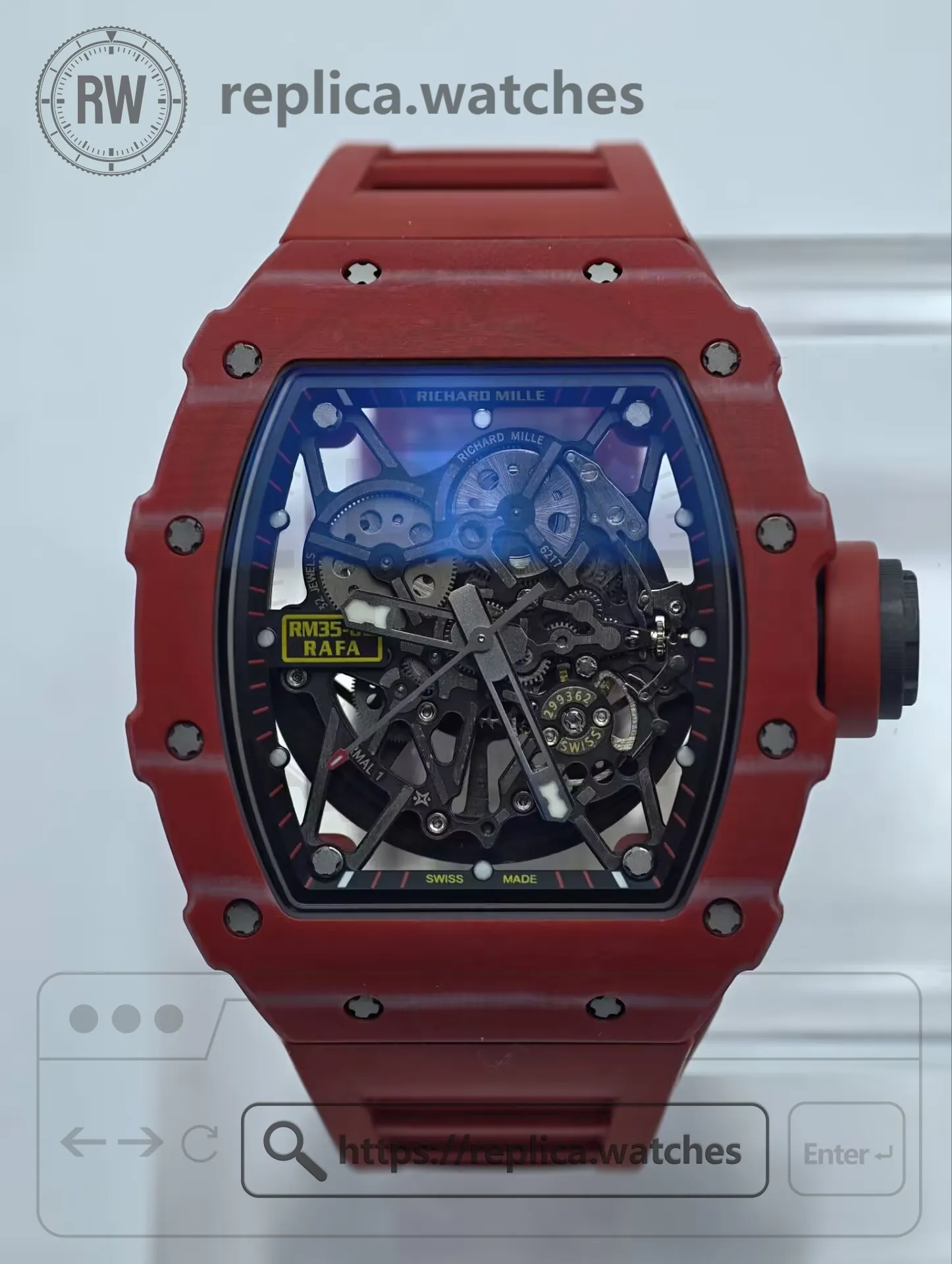 Richard Mille RM 35-02 Nadal Automatic Red Quartz NTPT Carbon Fiber Super Clone Watch - Dial Detail 1