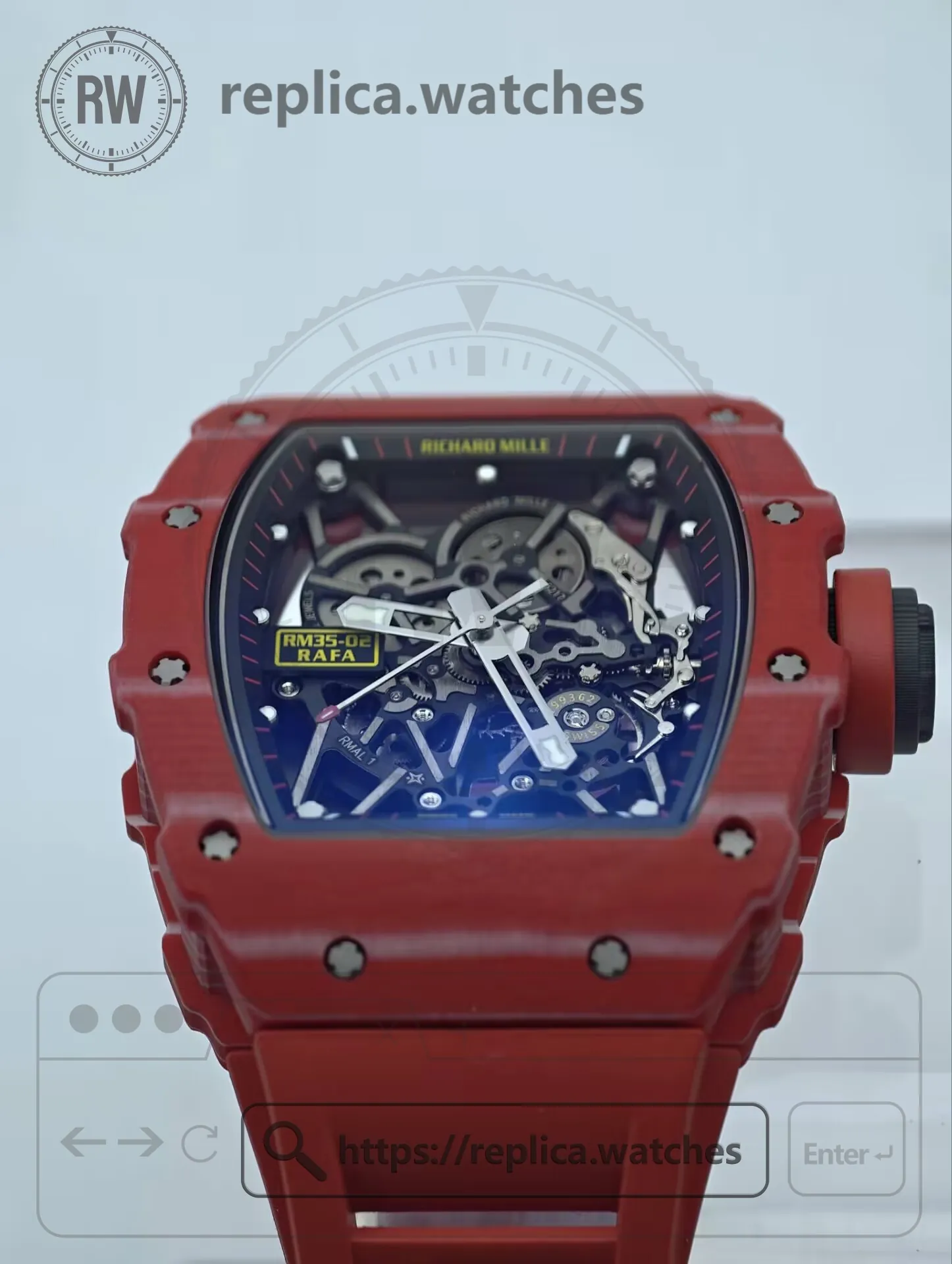 Richard Mille RM 35-02 Nadal Automatic Red Quartz NTPT Carbon Fiber Super Clone Watch - Dial Detail 3