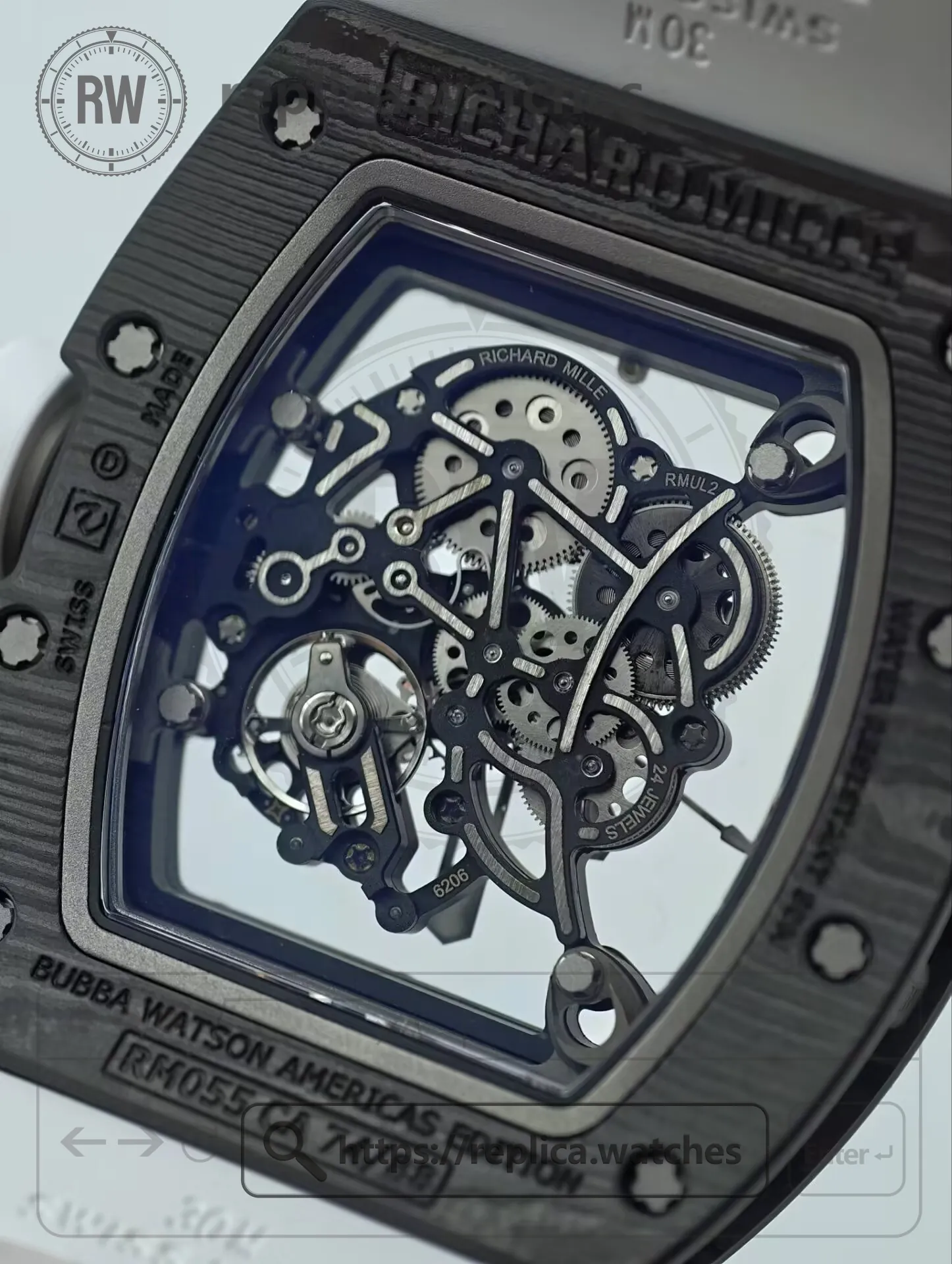 Richard Mille RM 055 Bubba Watson Super Clone NTPT Carbon Skeleton Dial Men's Watch - Back View