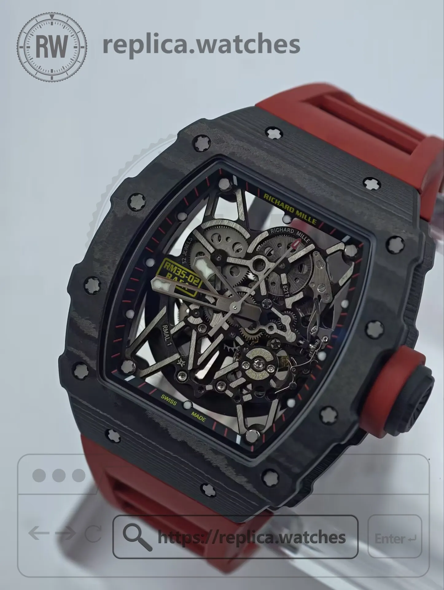 Richard Mille RM 35-02 Rafael Nadal Automatic Super Clone Black NTPT Carbon Case - Dial Detail 2