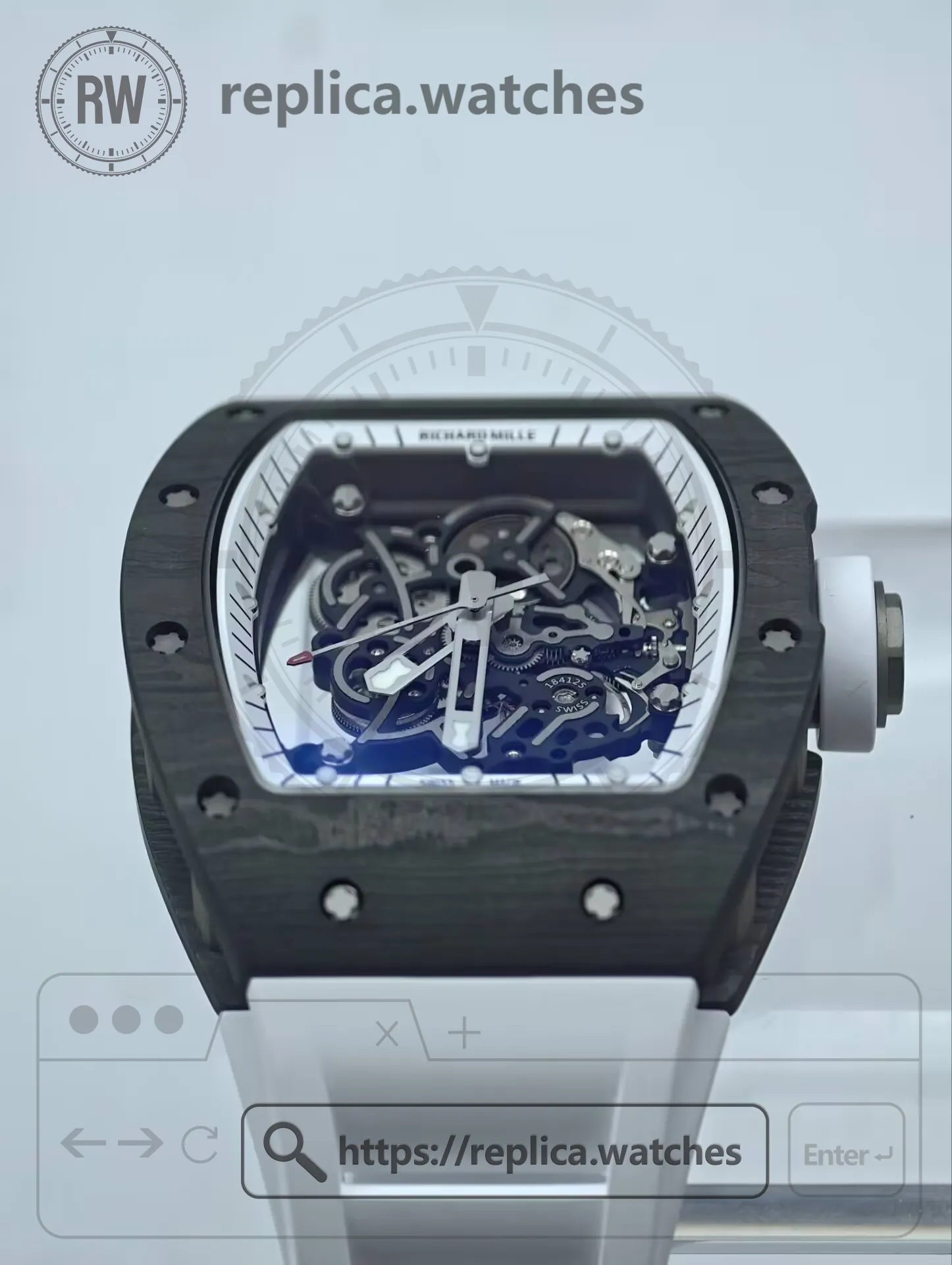 Richard Mille RM 055 Bubba Watson Super Clone NTPT Carbon Skeleton Dial Men's Watch - Dial Detail 3