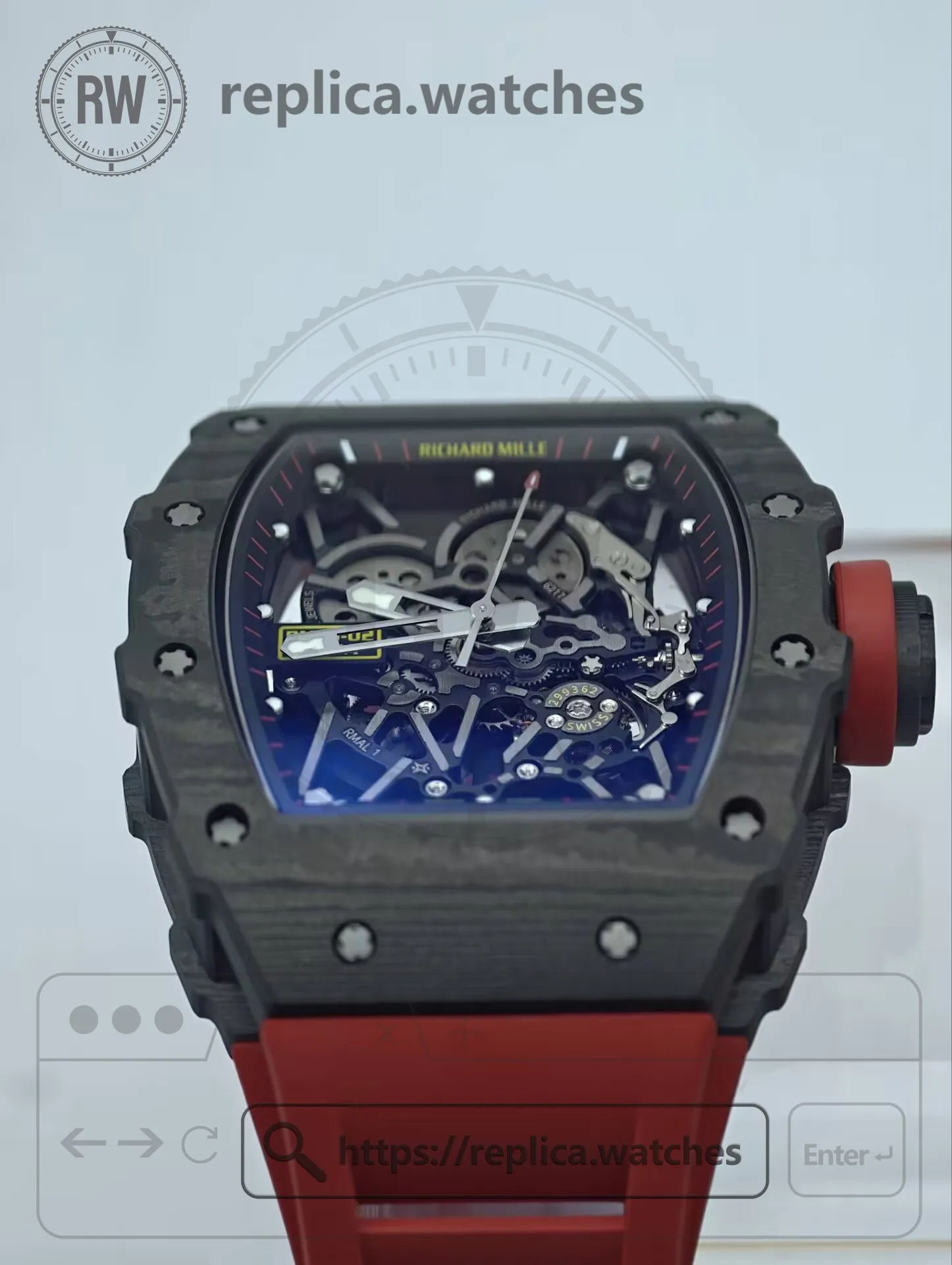 Richard Mille RM 35-02 Rafael Nadal Automatic Super Clone Black NTPT Carbon Case - Dial Detail 3