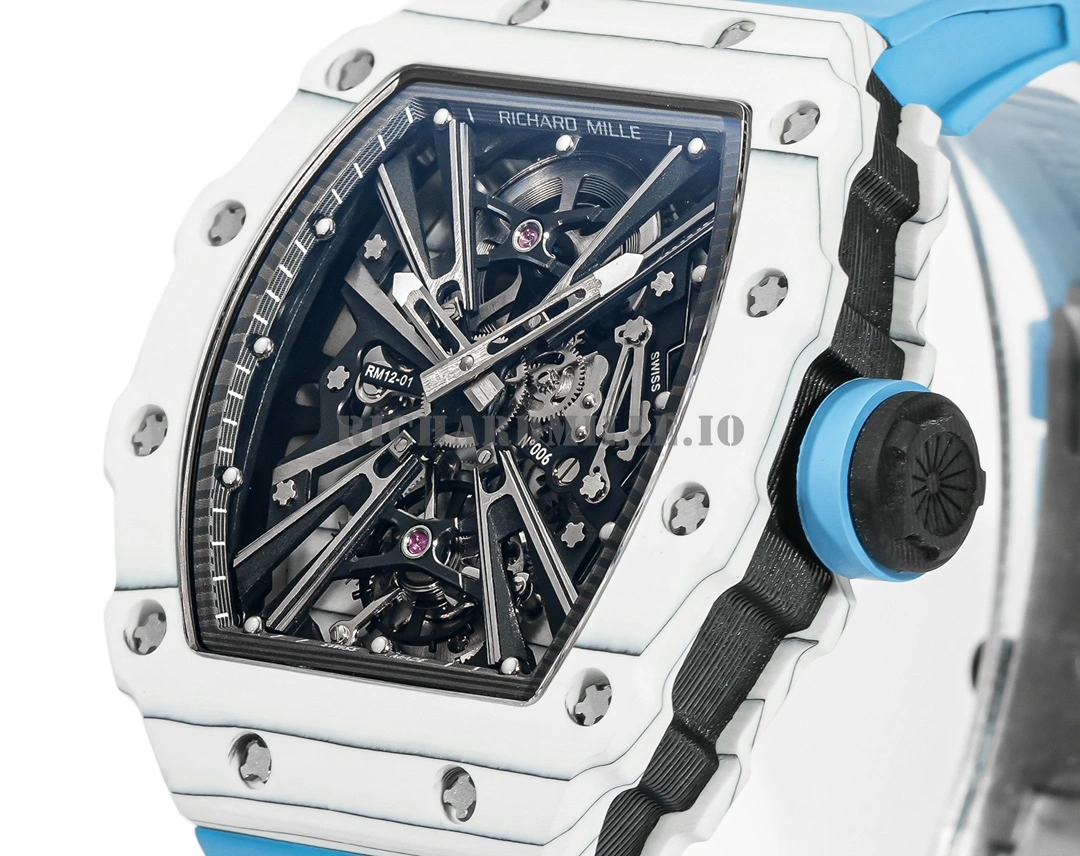 Richard Mille RM 12-01 Tourbillon Replica Carbon Fiber Skeleton Dial Mechanical Watch - Dial Detail 3
