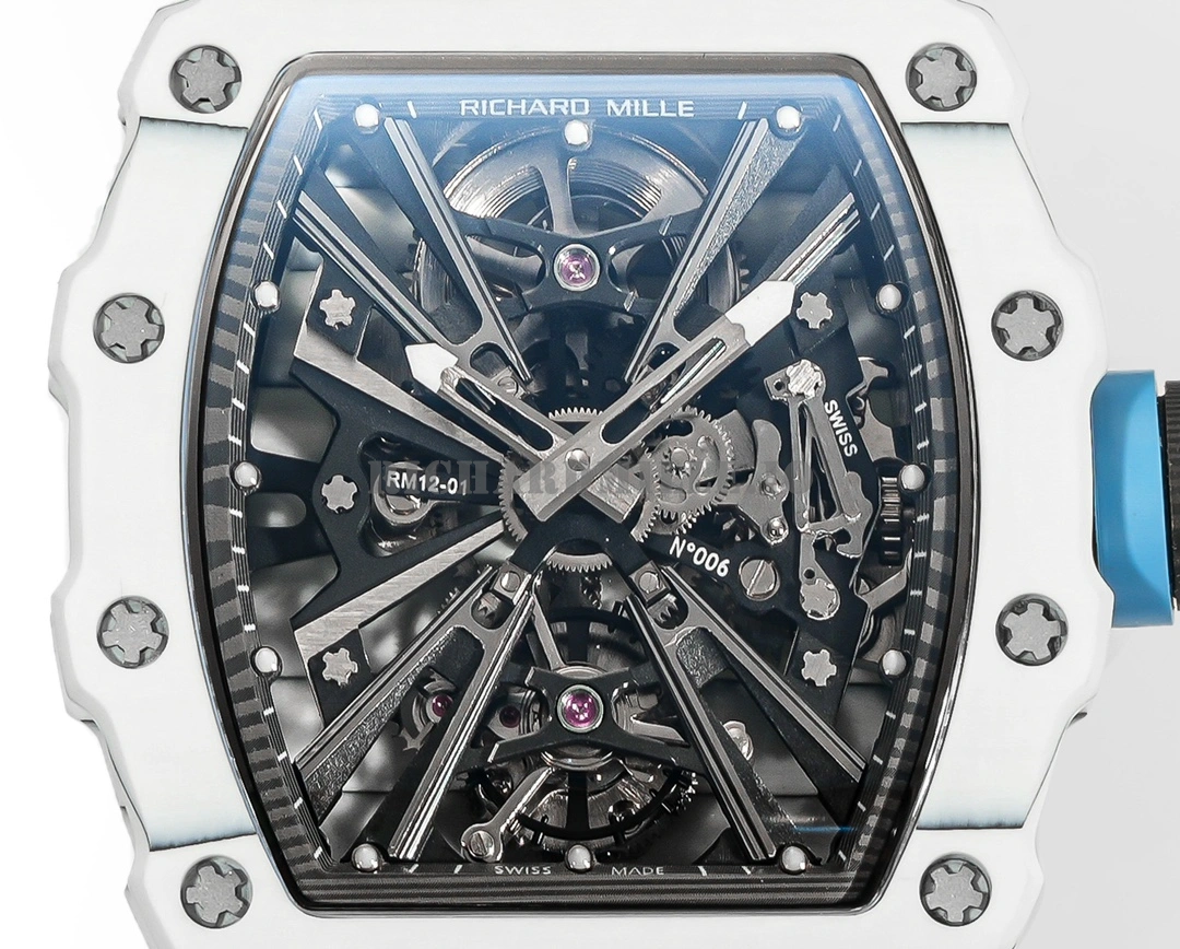 Richard Mille RM 12-01 Tourbillon Replica Carbon Fiber Skeleton Dial Mechanical Watch - Dial Detail 4