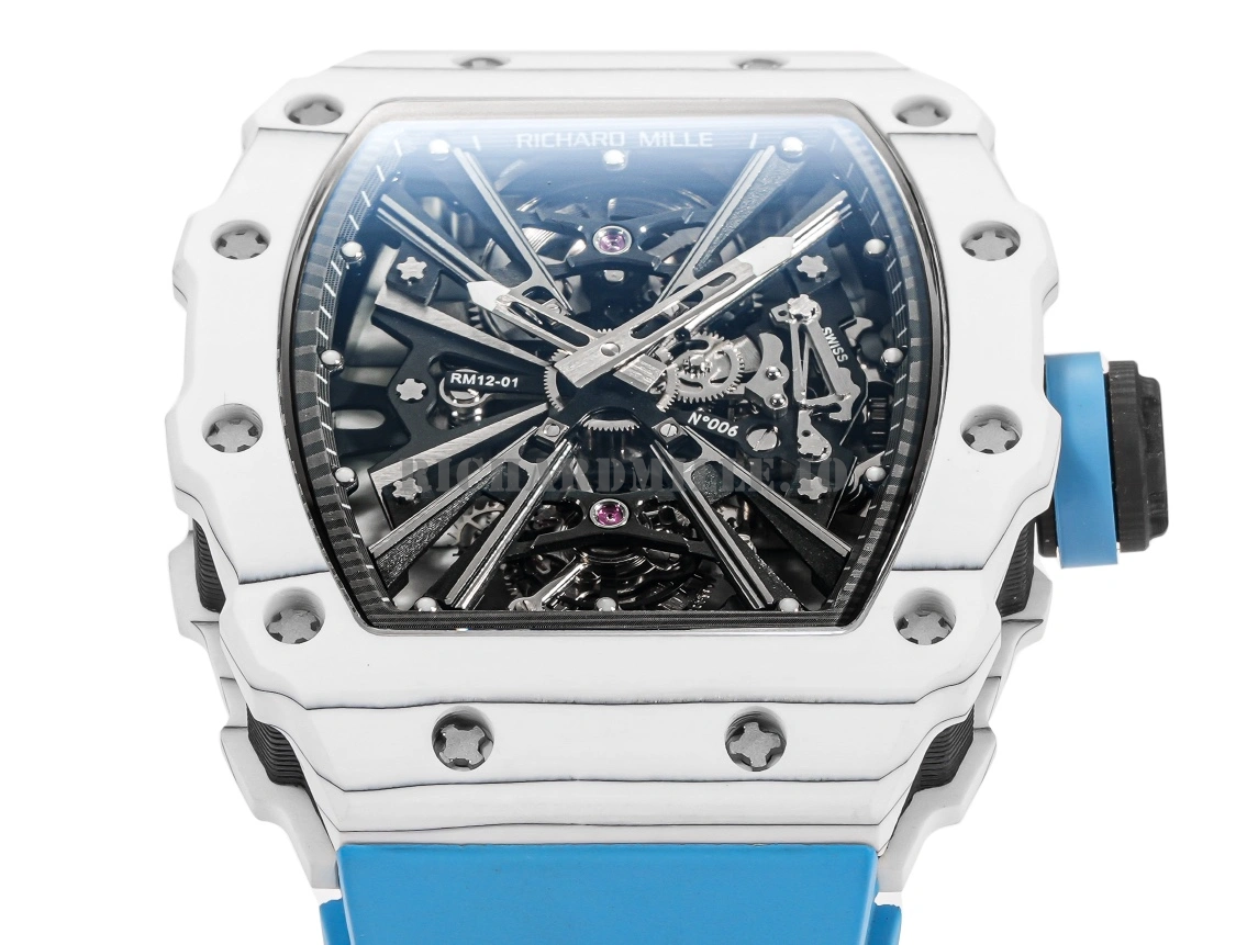 Richard Mille RM 12-01 Tourbillon Replica Carbon Fiber Skeleton Dial Mechanical Watch - Dial Detail 1
