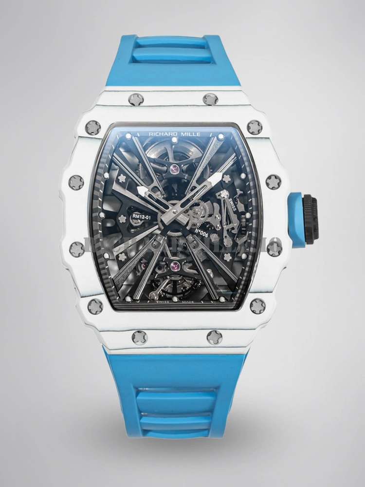 Richard Mille RM 12-01 Tourbillon Replica Carbon Fiber Skeleton Dial Mechanical Watch - Main Image
