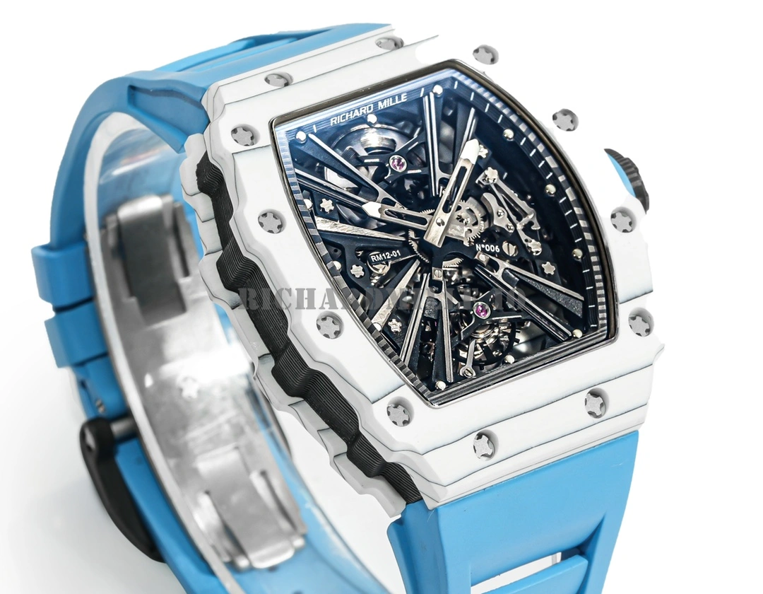 Richard Mille RM 12-01 Tourbillon Replica Carbon Fiber Skeleton Dial Mechanical Watch - Dial Detail 2